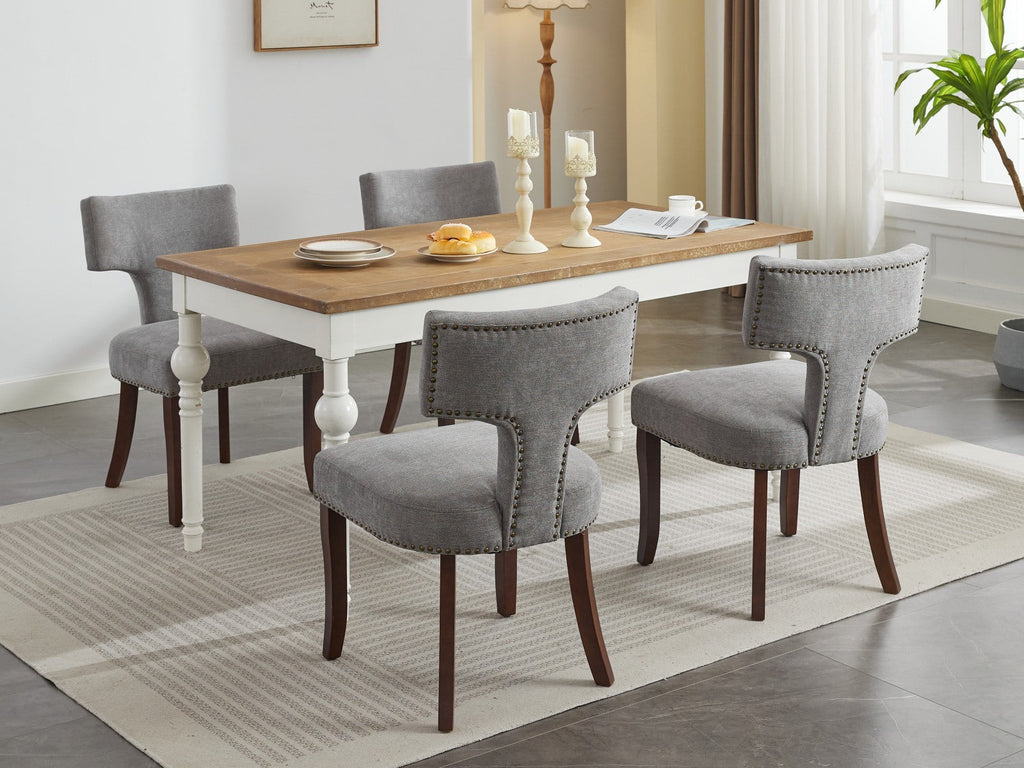 Mid Century Modern T-Back Dining Chairs with Nailhead Trim, Set of 2