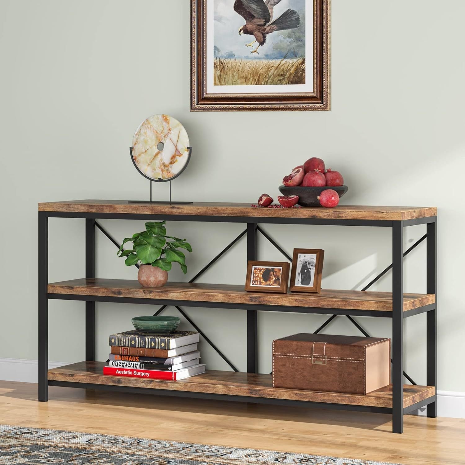 Granton Industrial 3-Tier Console Table with Storage Shelves
