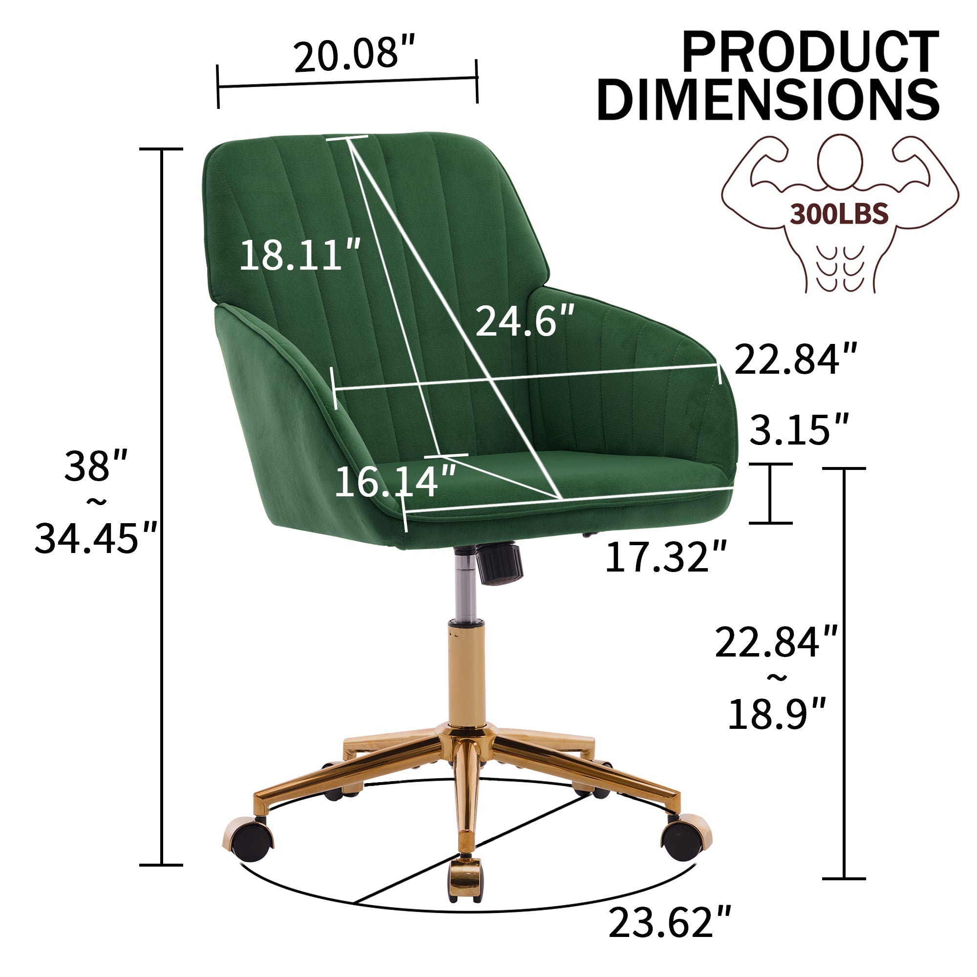 Adjustable Ergonomic Swivel Chair with Golden Base