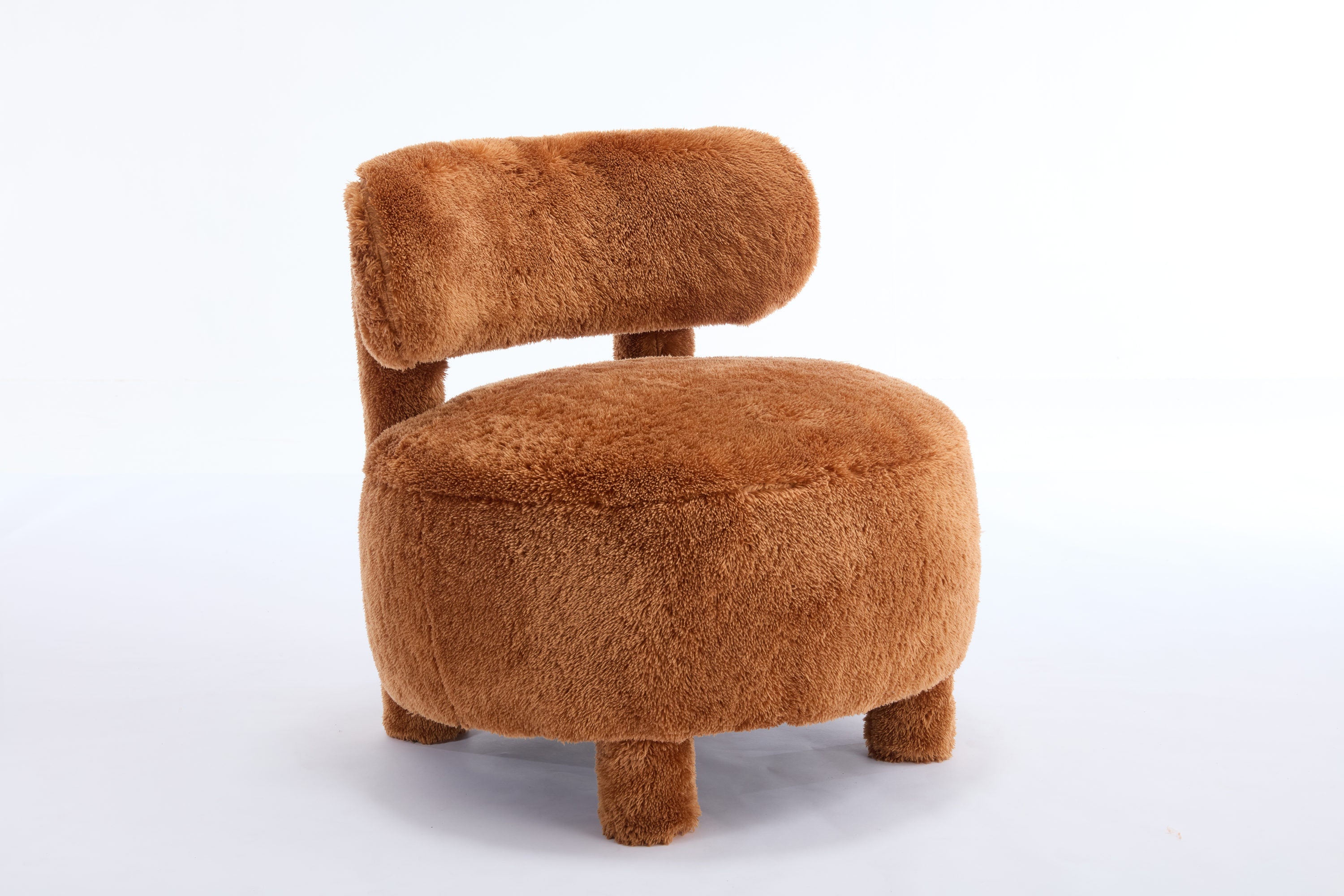 Fuzzy Armless Accent Chair with Curved Backrest and Solid Wooden Legs