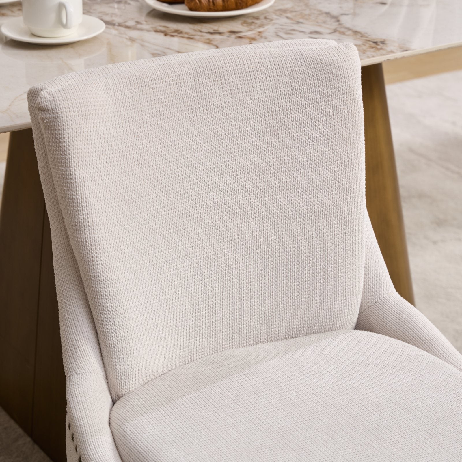 ChenilleUpholstered Dining Chairs with Curved Solid Wood Legs, Set of 2