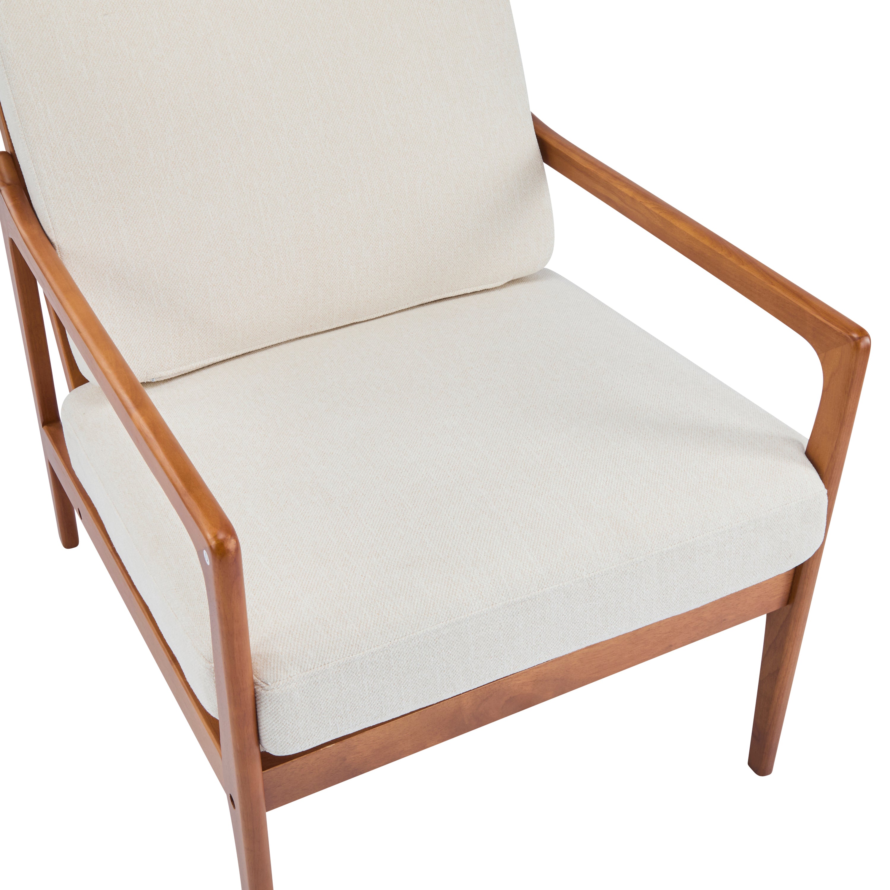 Birchmere Mid Century Modern Accent Armchair, Solid Wood Frame with High Back & Upholstered Cushions