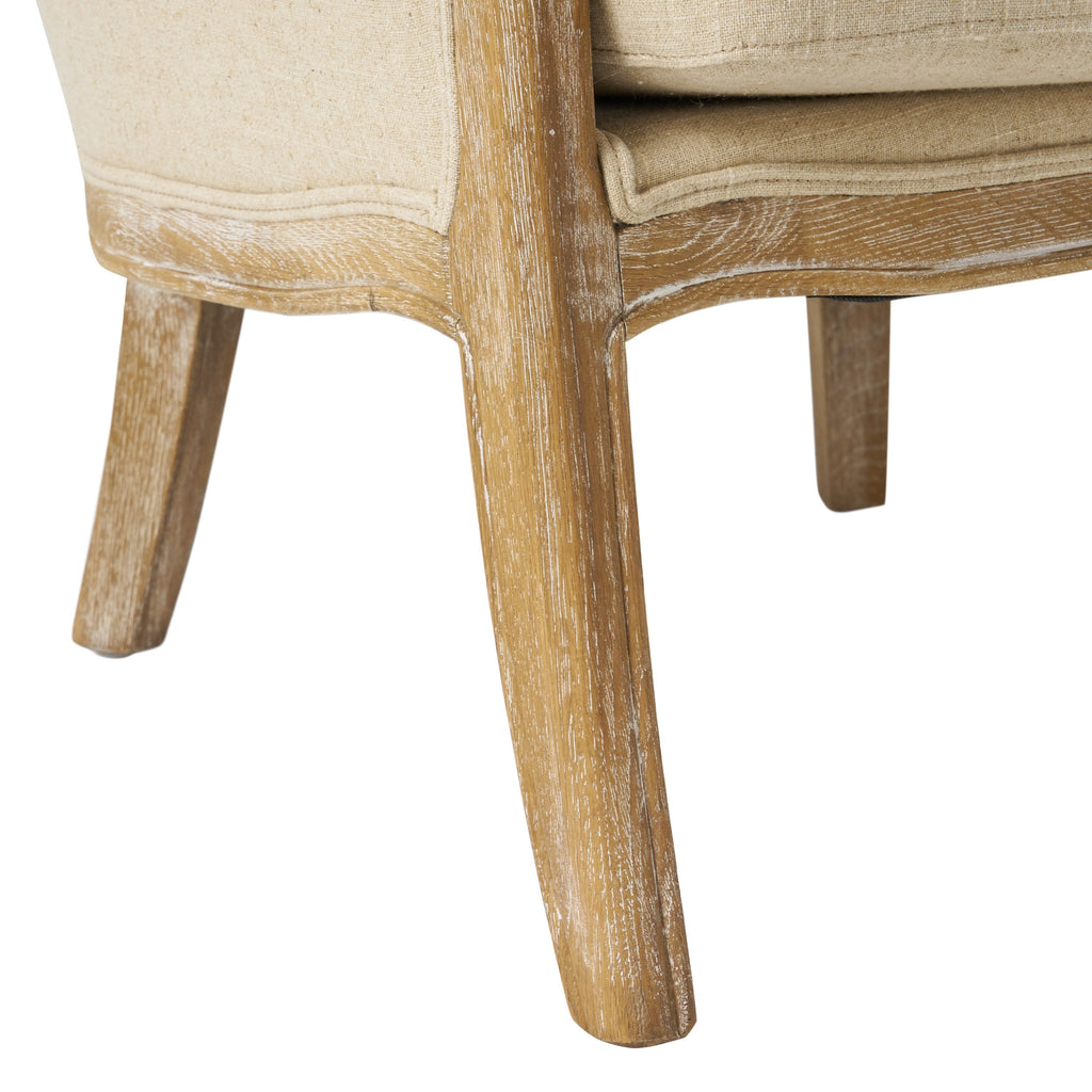 Crenshaw Beige Fabric Wing Arm Chair with Oak Frame and High Back