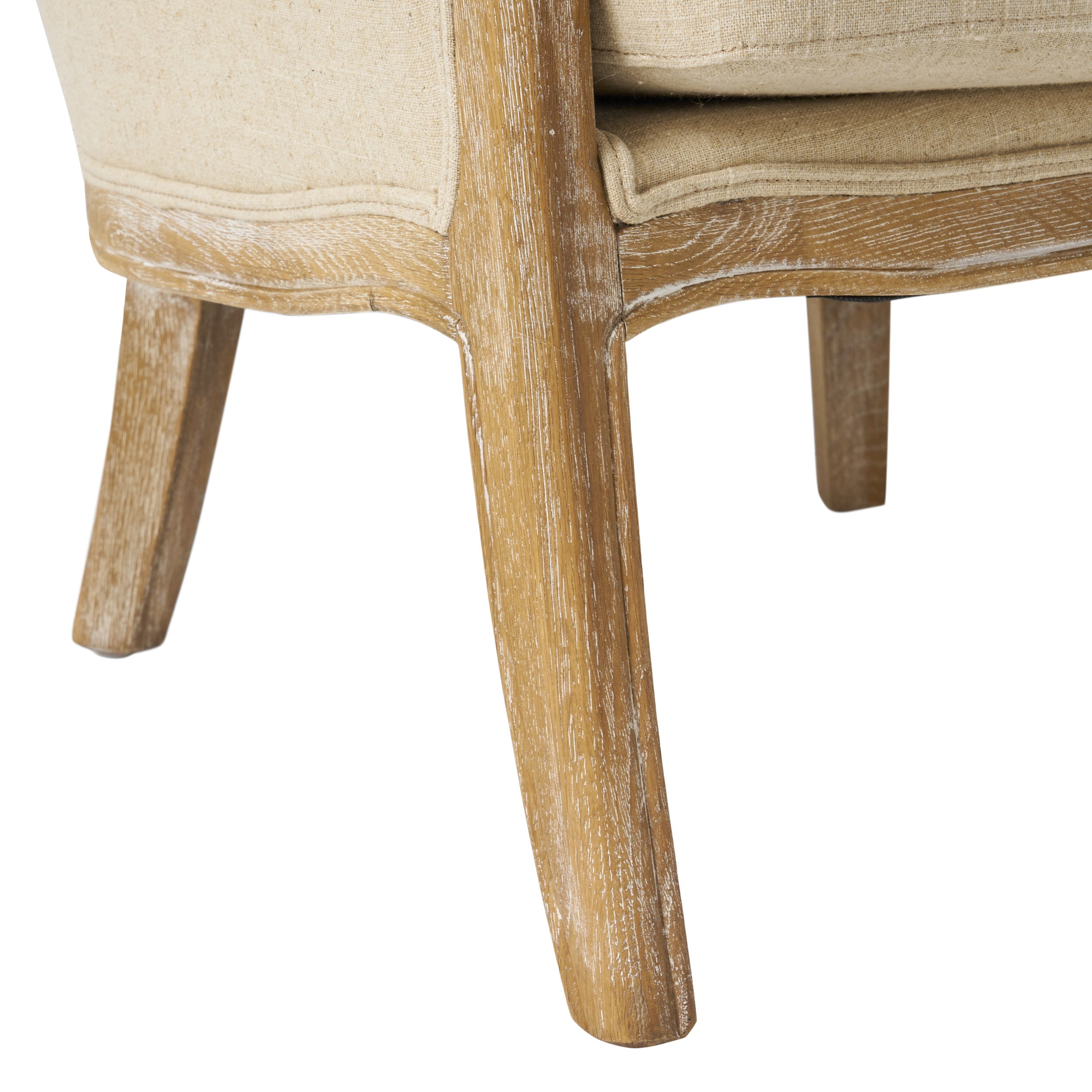 Crenshaw Beige Fabric Wing Arm Chair with Oak Frame and High Back