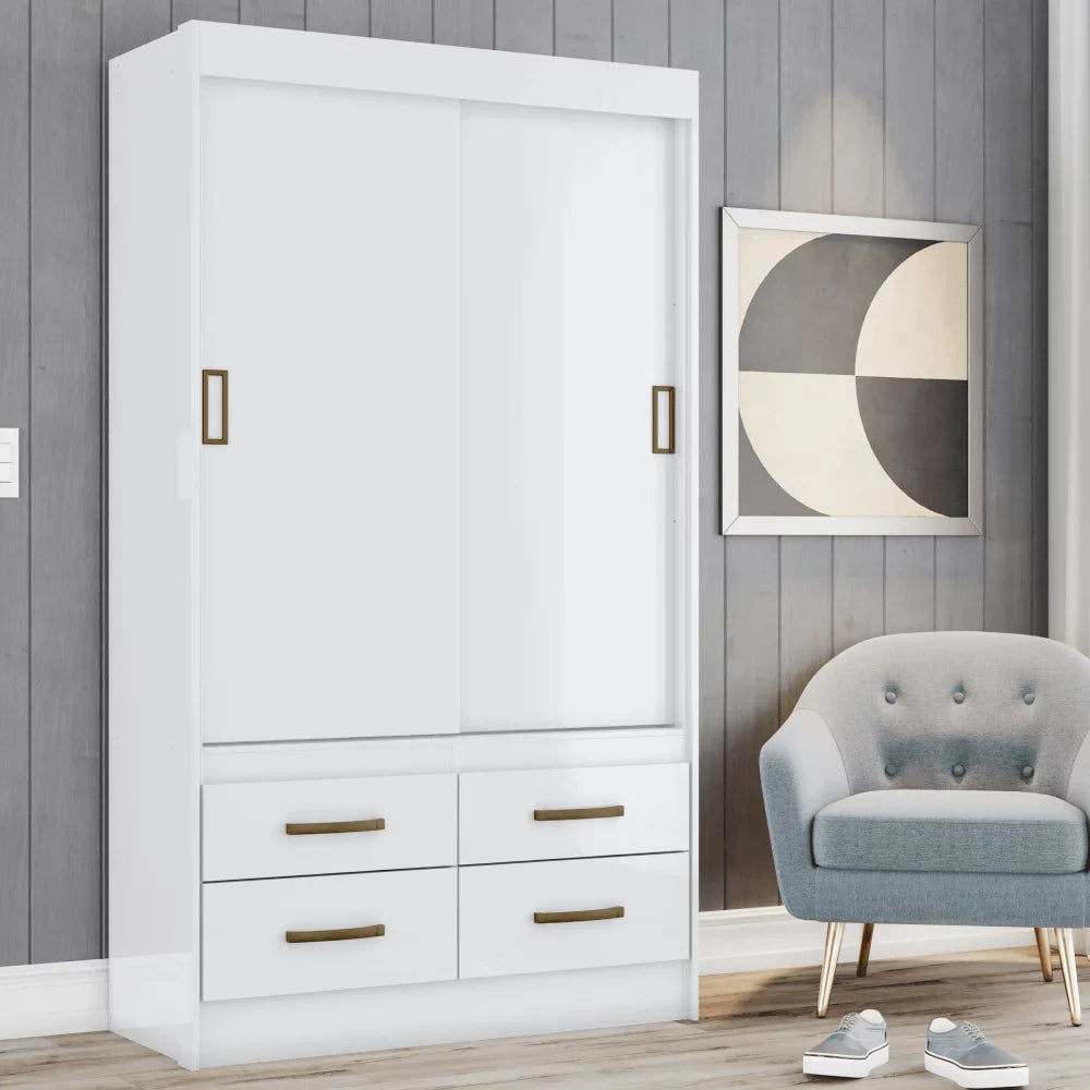 Grande armoire penderie Amalfi à portes coulissantes - Blanc