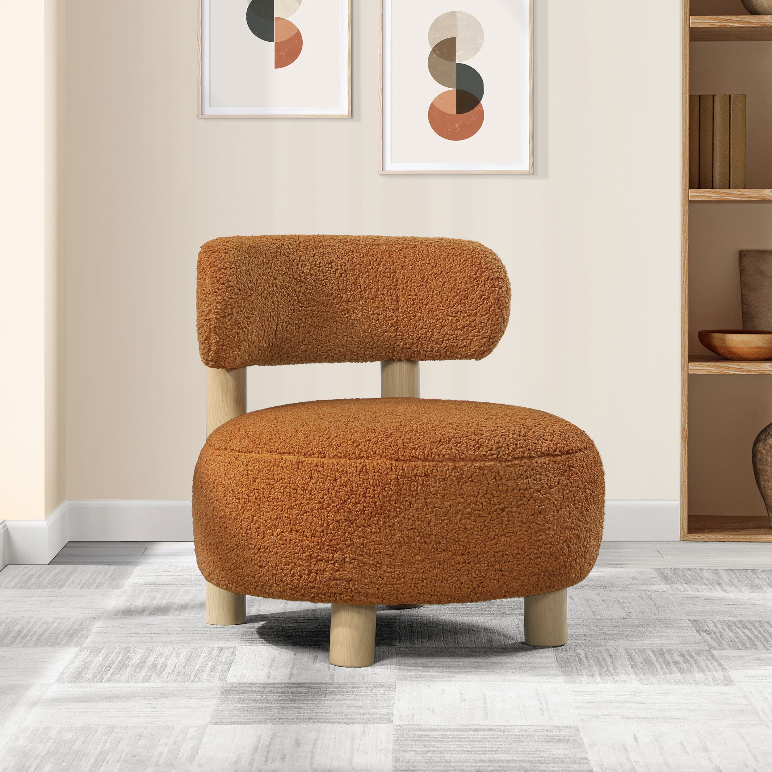 Modern Boucle Upholstered Barrel Back Accent Chair