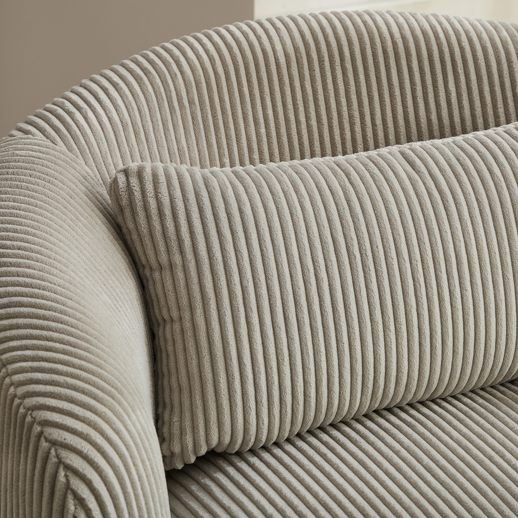 Wide Upholstered Corduroy 360° Swivel Barrel Soft Accent Chair with Pillow