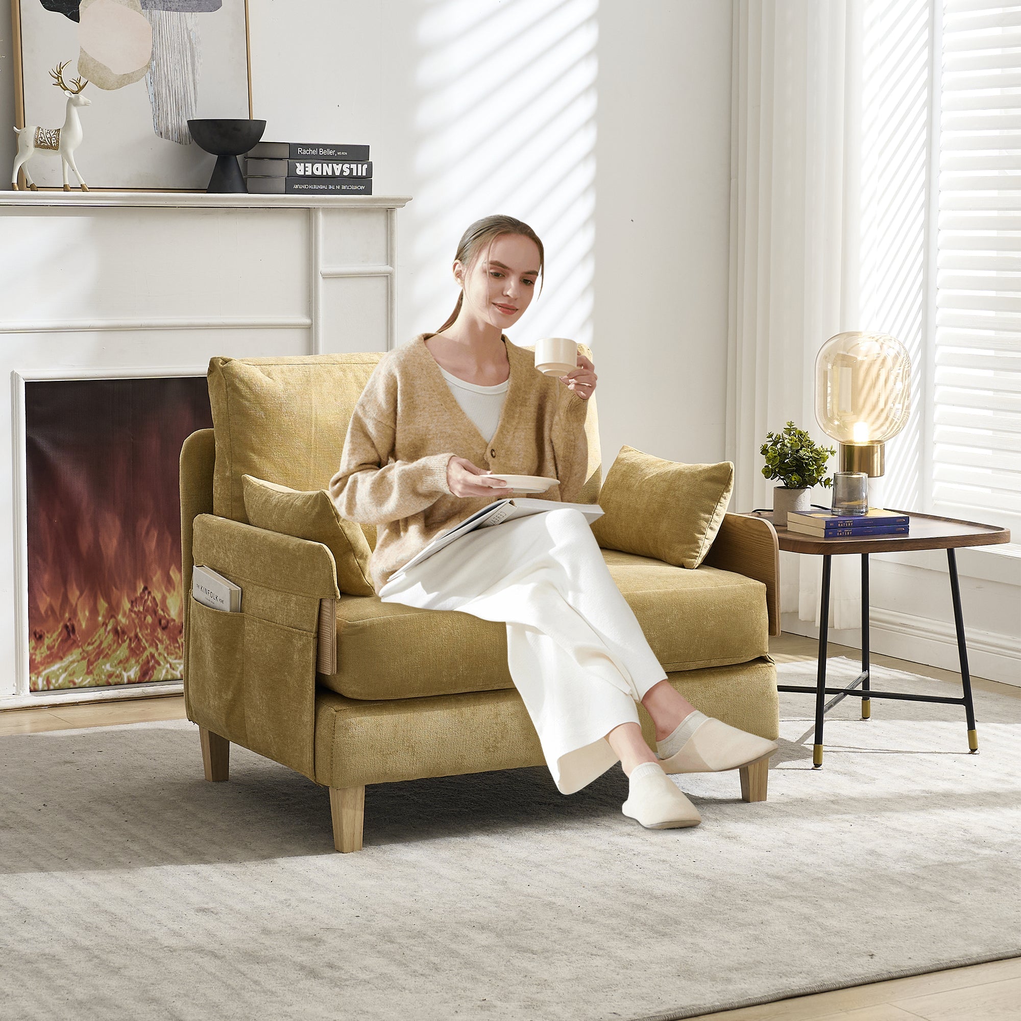 Mid-Century Modern Chenille Foldable Sofa Bed Recliner
