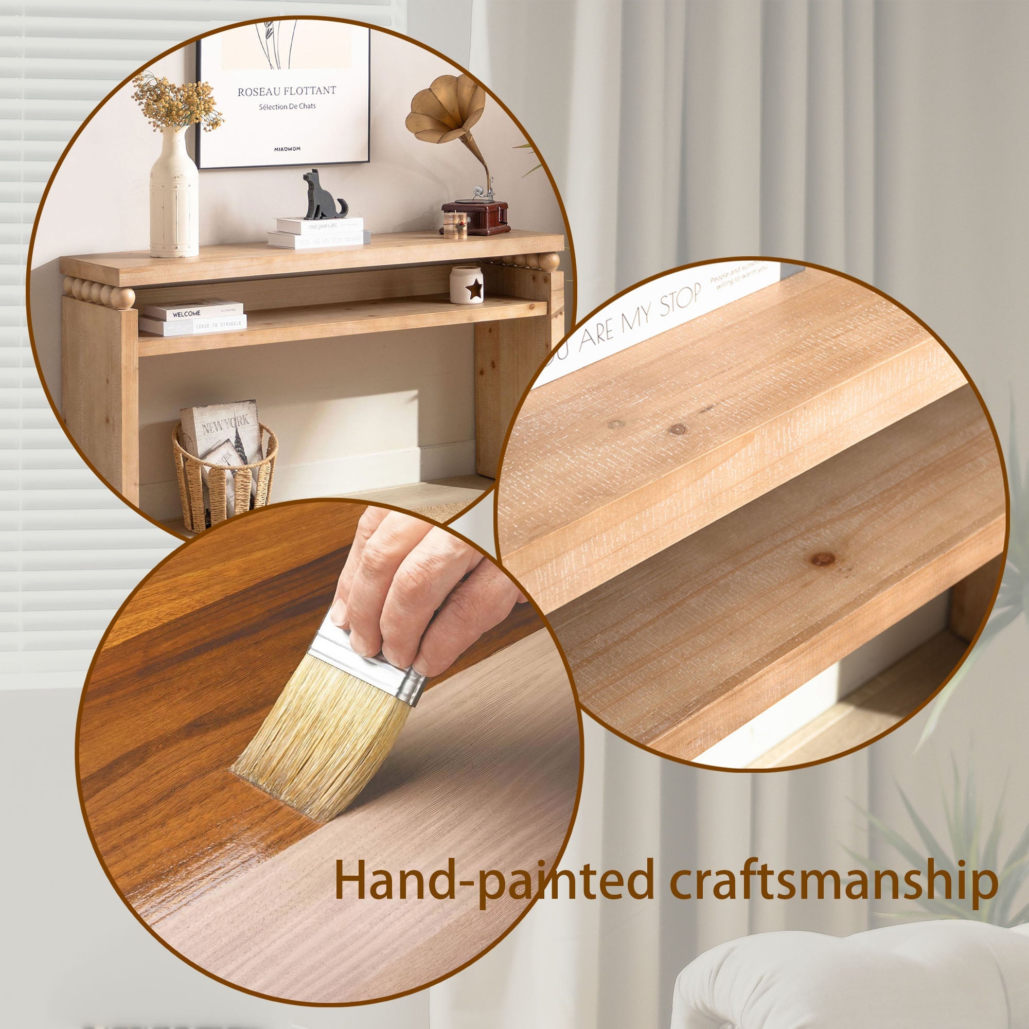 Modern Rustic Console Table with Shelf & Decorative Bead Detail