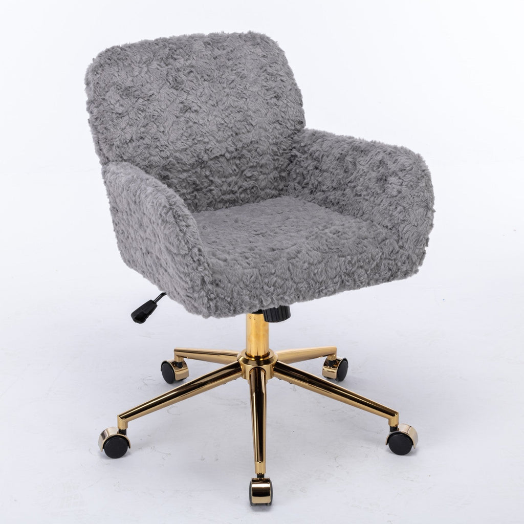 Faux Rabbit Hair Office Chair with Golden Metal Base, Adjustable Swivel