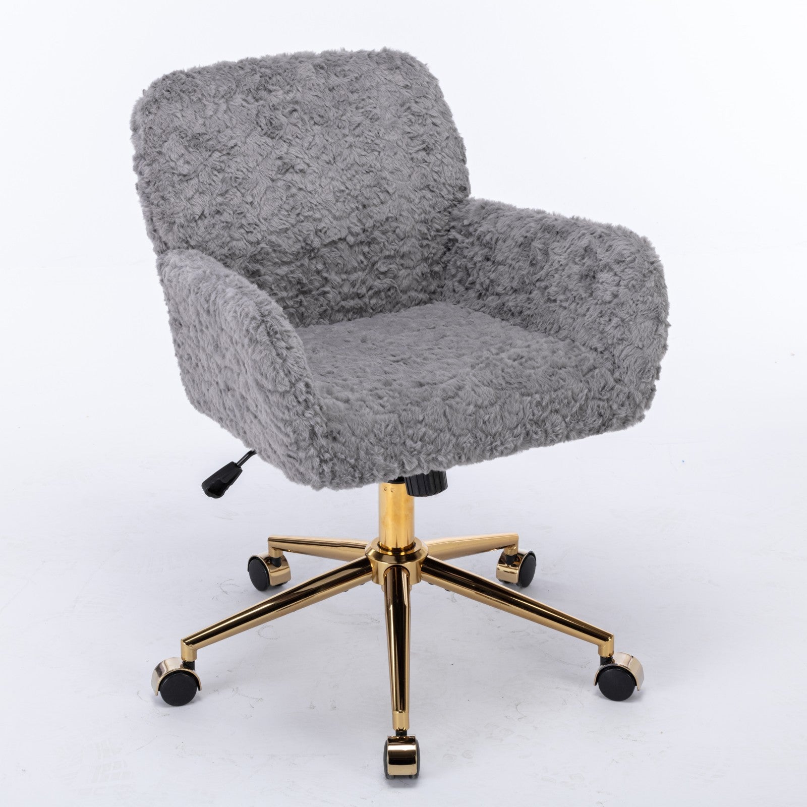 Faux Rabbit Hair Office Chair with Golden Metal Base, Adjustable Swivel