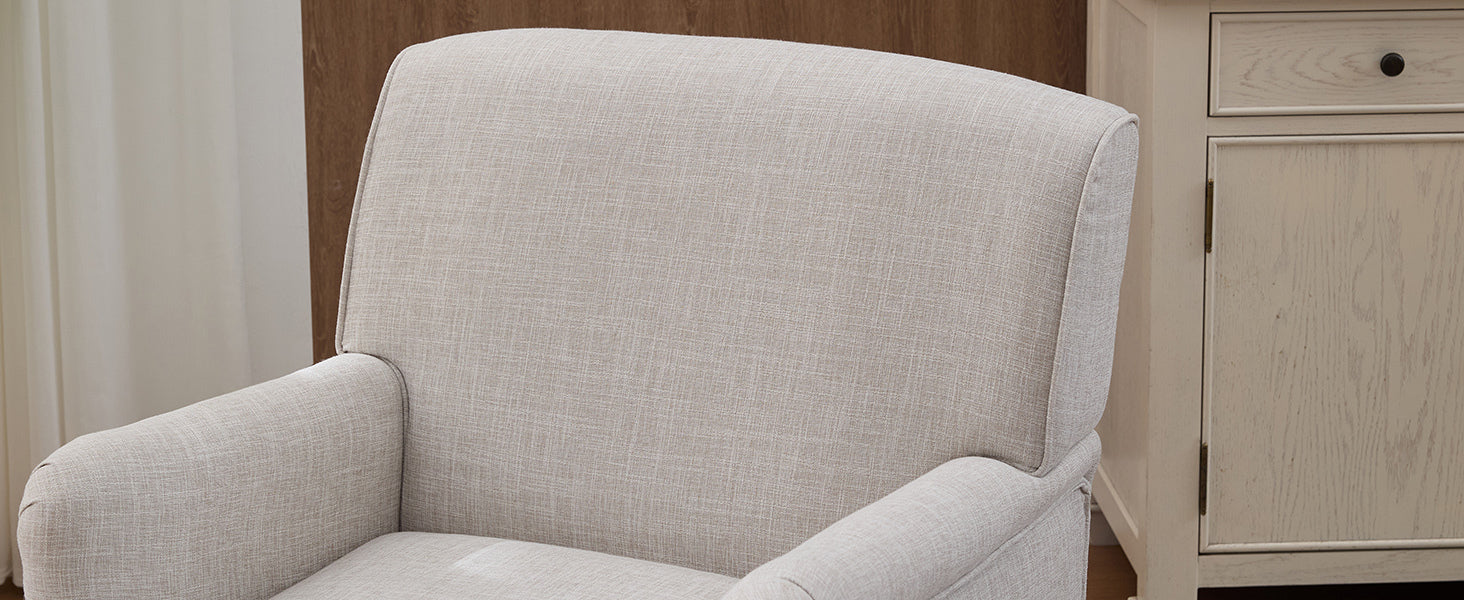 Benton Upholstered Linen Fabric Armchair with Antique Solid Wood Legs
