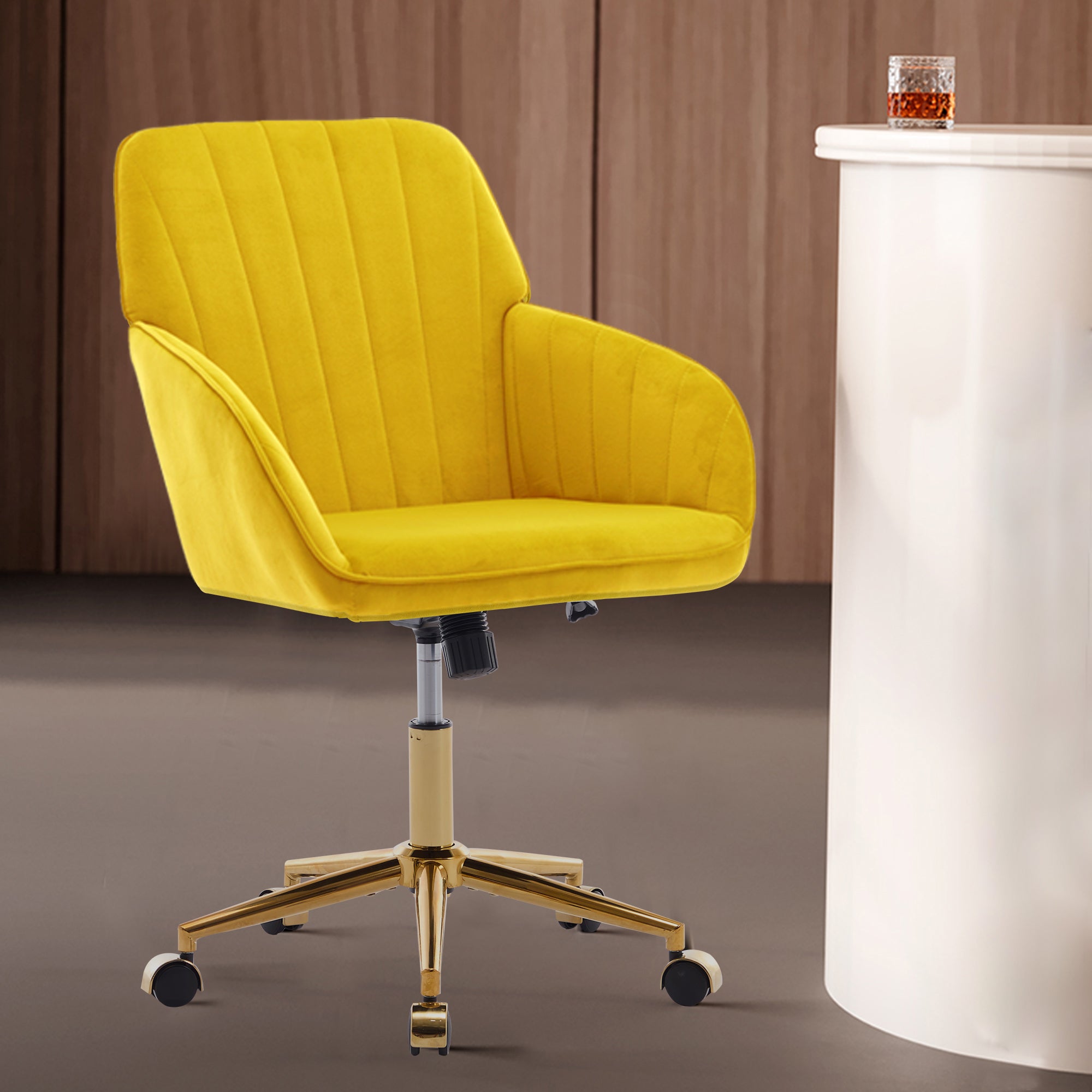 Adjustable Ergonomic Swivel Chair with Golden Base