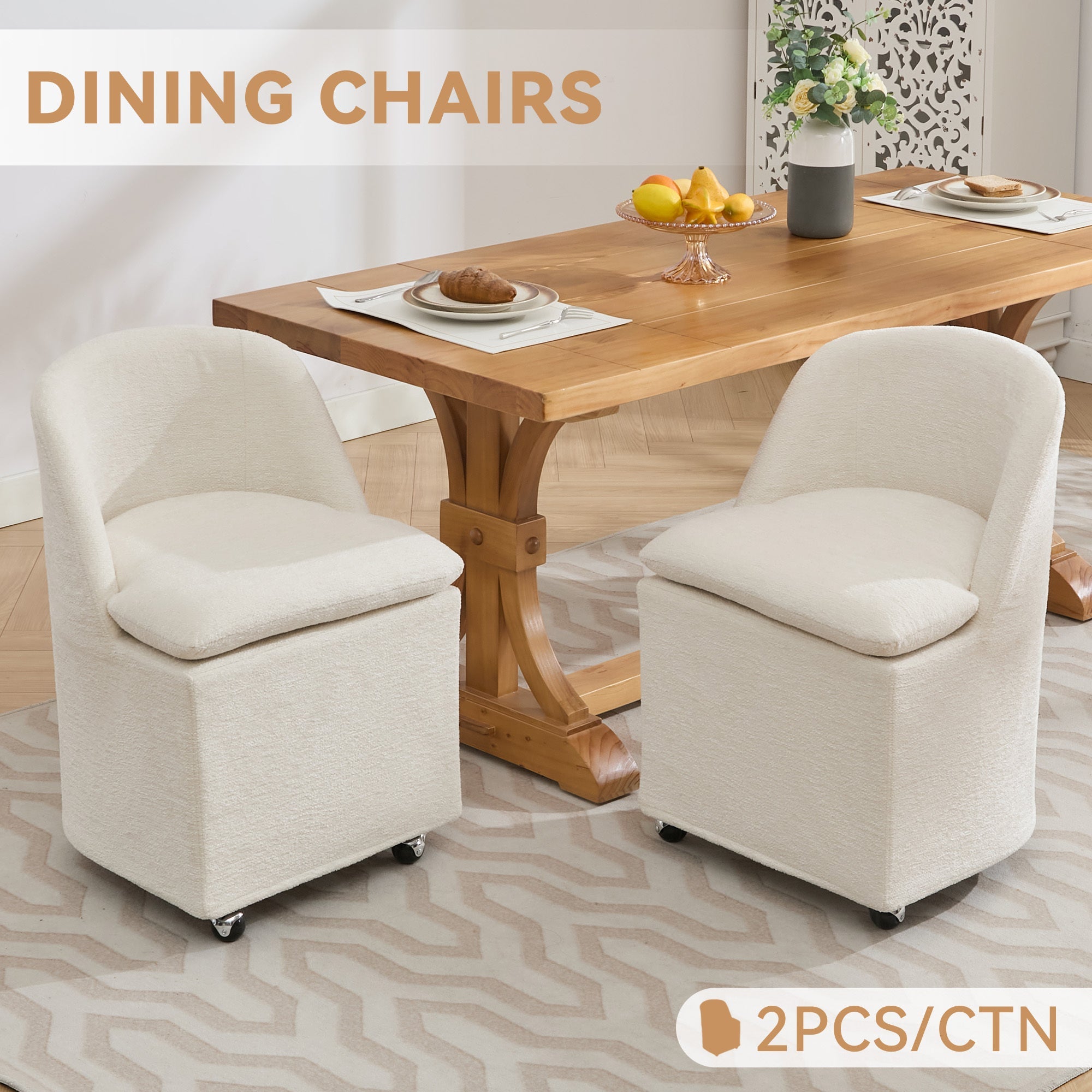Greymont Chenille Upholstered Armless Dining Chairs With Wheels, Set of 2
