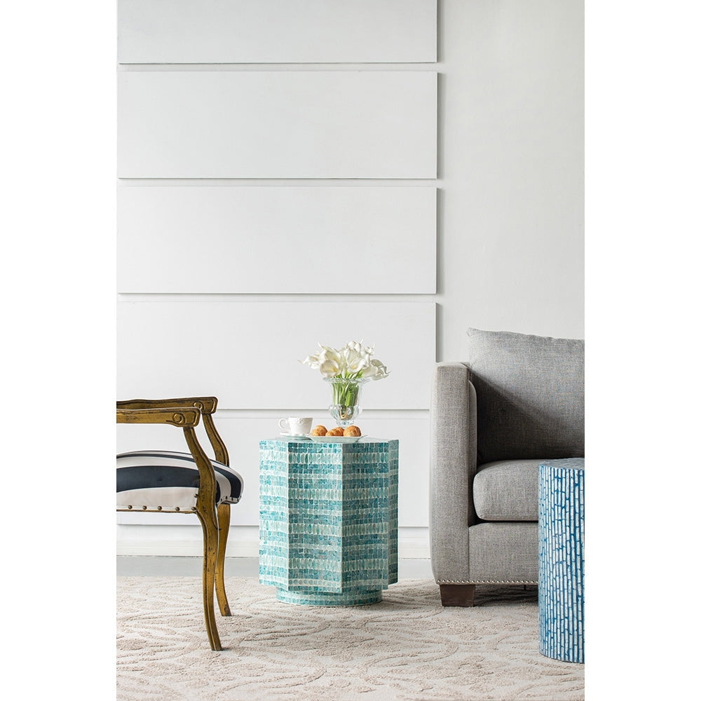 Blue Scalloped Capiz Side Table