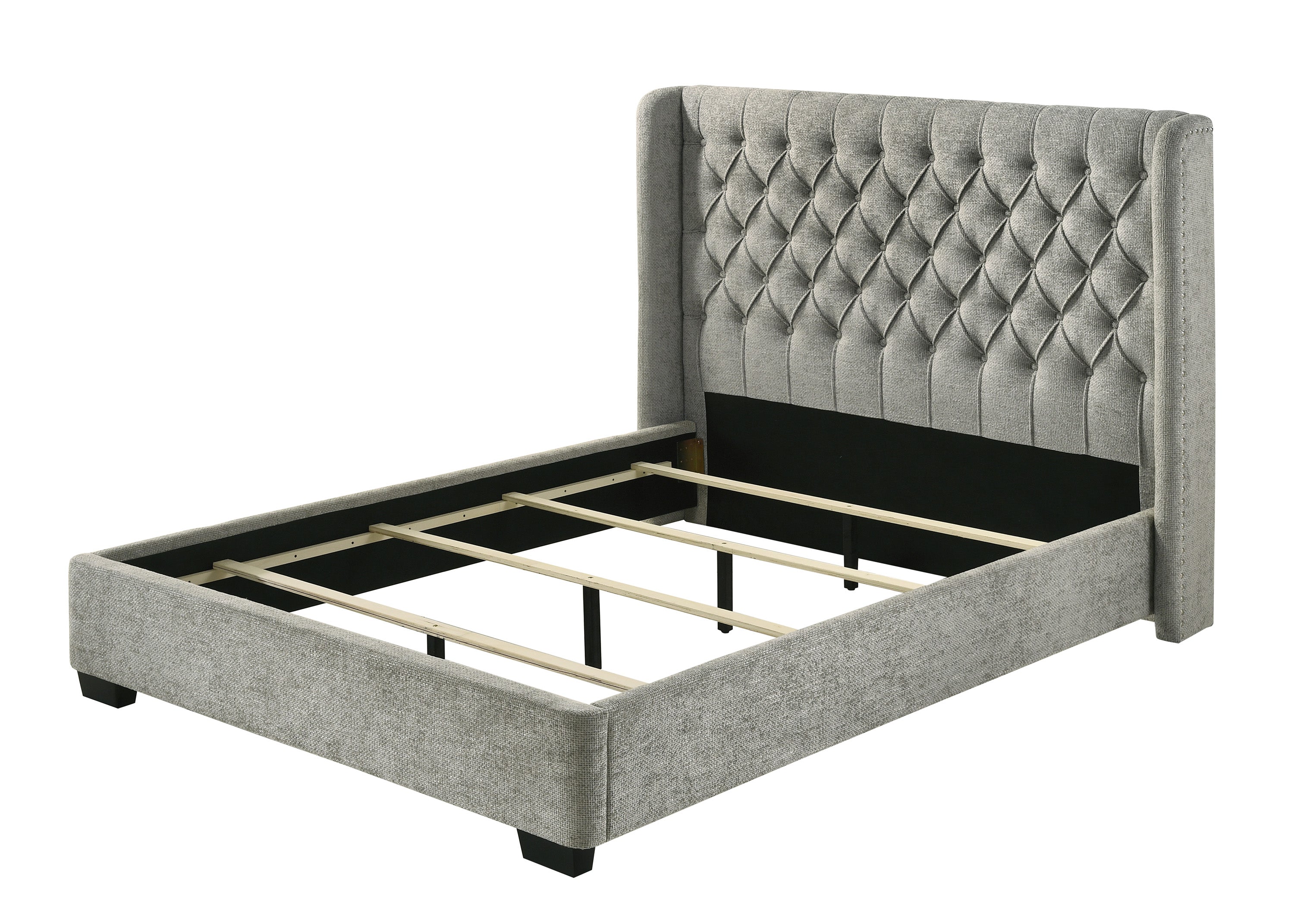 Soft Tweed Fabric Winged Headboard Bed
