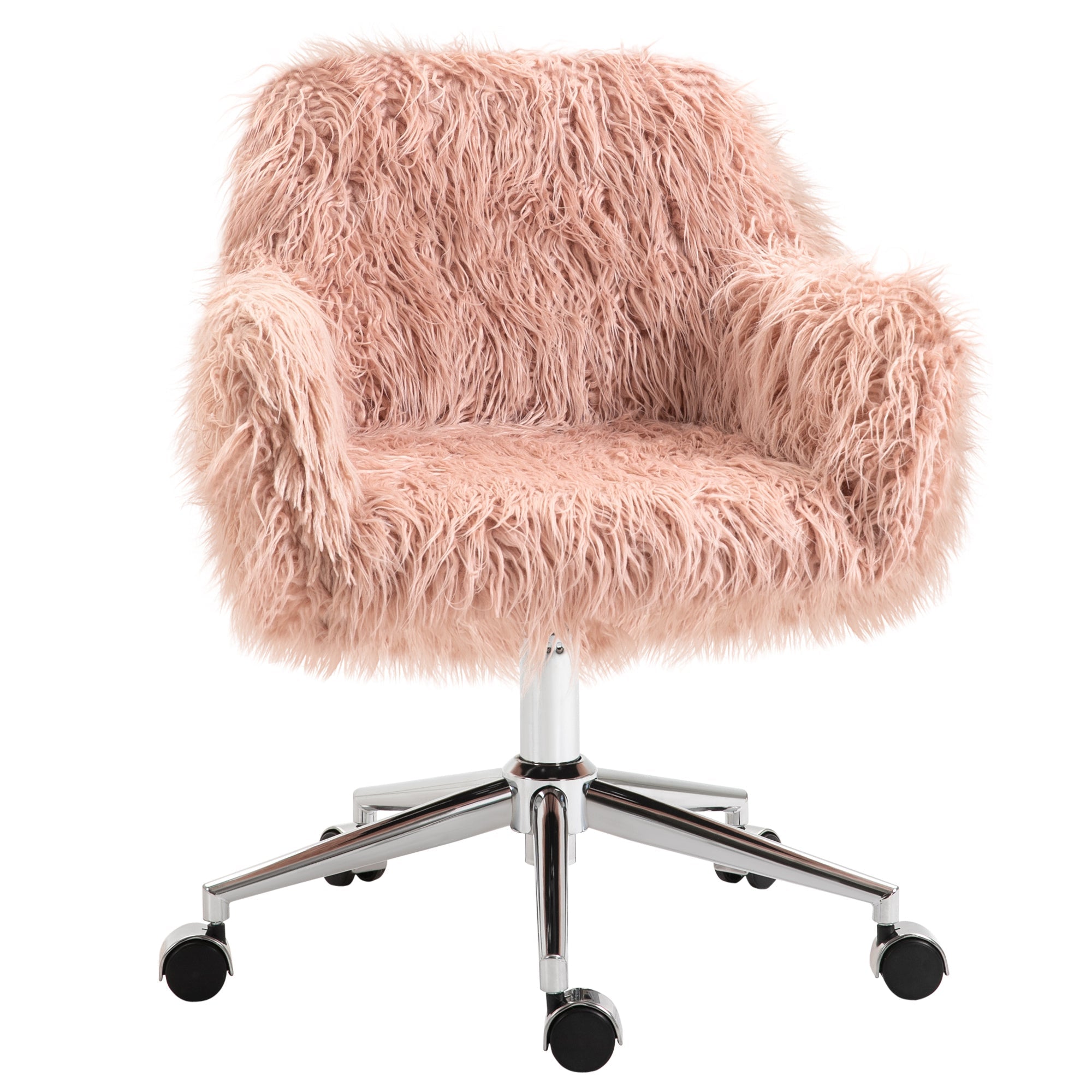 Faux Fur Desk Chair with Adjustable Height and Wheels