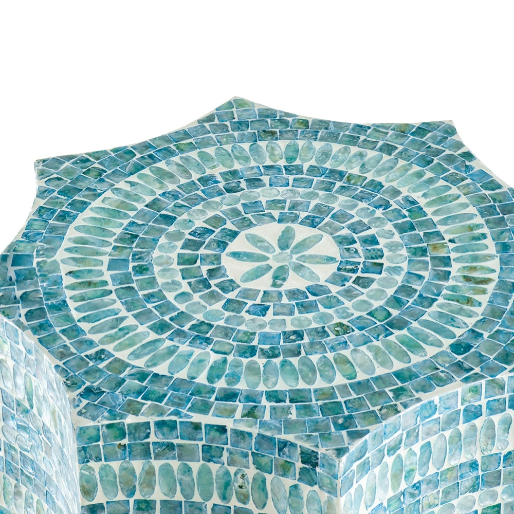 Blue Scalloped Capiz Side Table