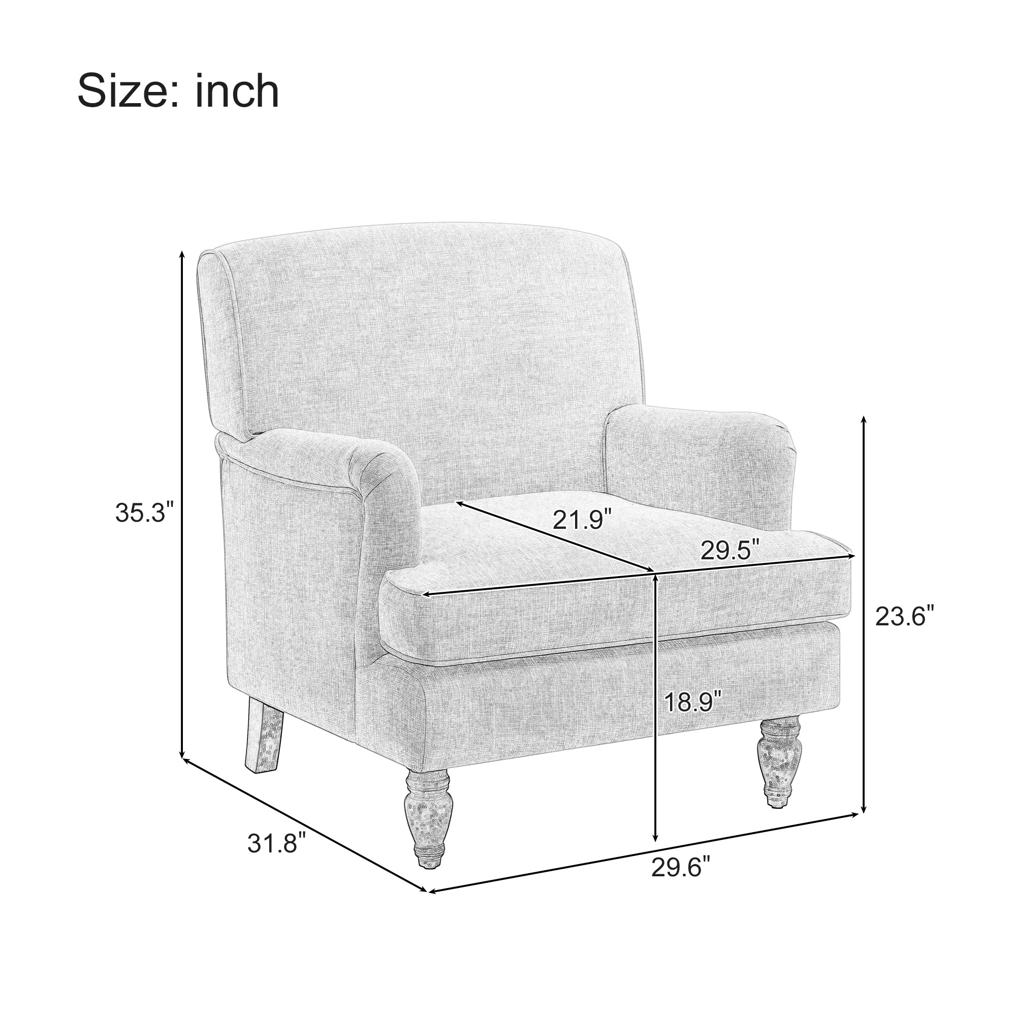 Benton Upholstered Linen Fabric Armchair with Antique Solid Wood Legs