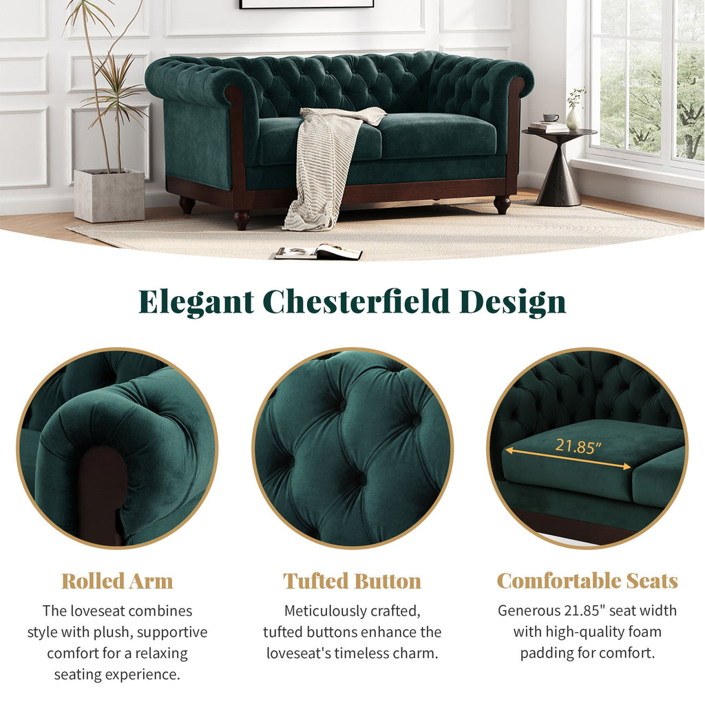 Velvet Rolled Arm Chesterfield Loveseat