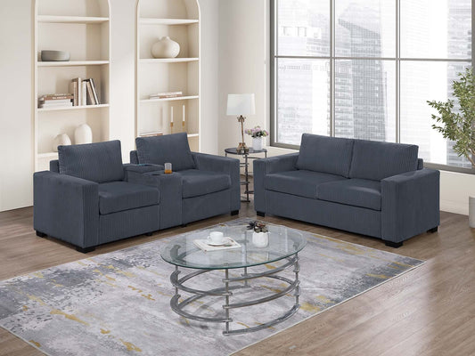 F8459 2-Piece Sofa Set Sofa + Loveseat +Cup Holders+Console+Charging Station