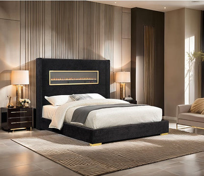 FM74003BK Danvers Queen Bed w/ simulated Fireplace, Bluetooth &USB
