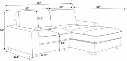 Wade Cloud 90 W Sectional- Grey Corduroy