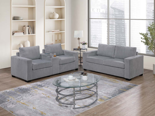 F8460 2-Piece Sofa Set Sofa + Loveseat + Cup Holders + Console + Charging Station