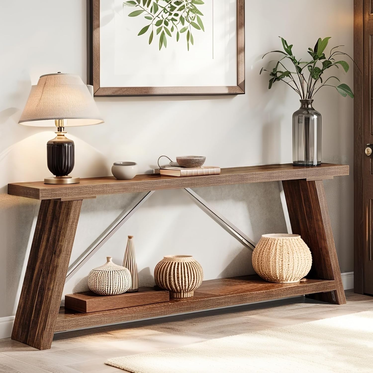 Willowford Industrial Console Table with 2-Tier Storage Shelves