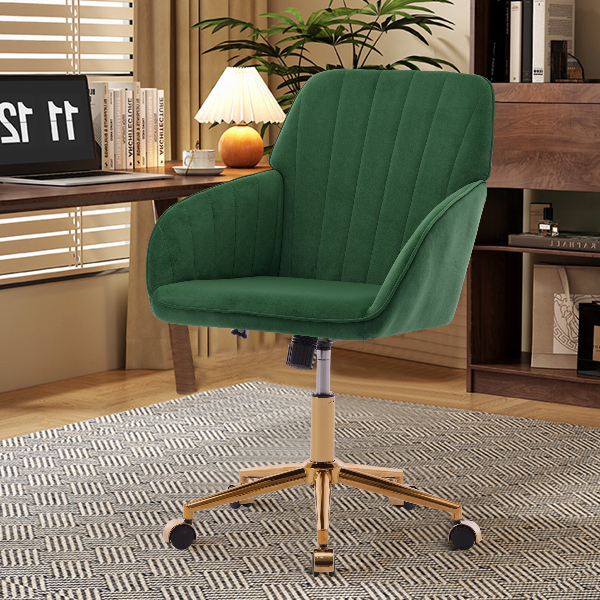 Adjustable Ergonomic Swivel Chair with Golden Base