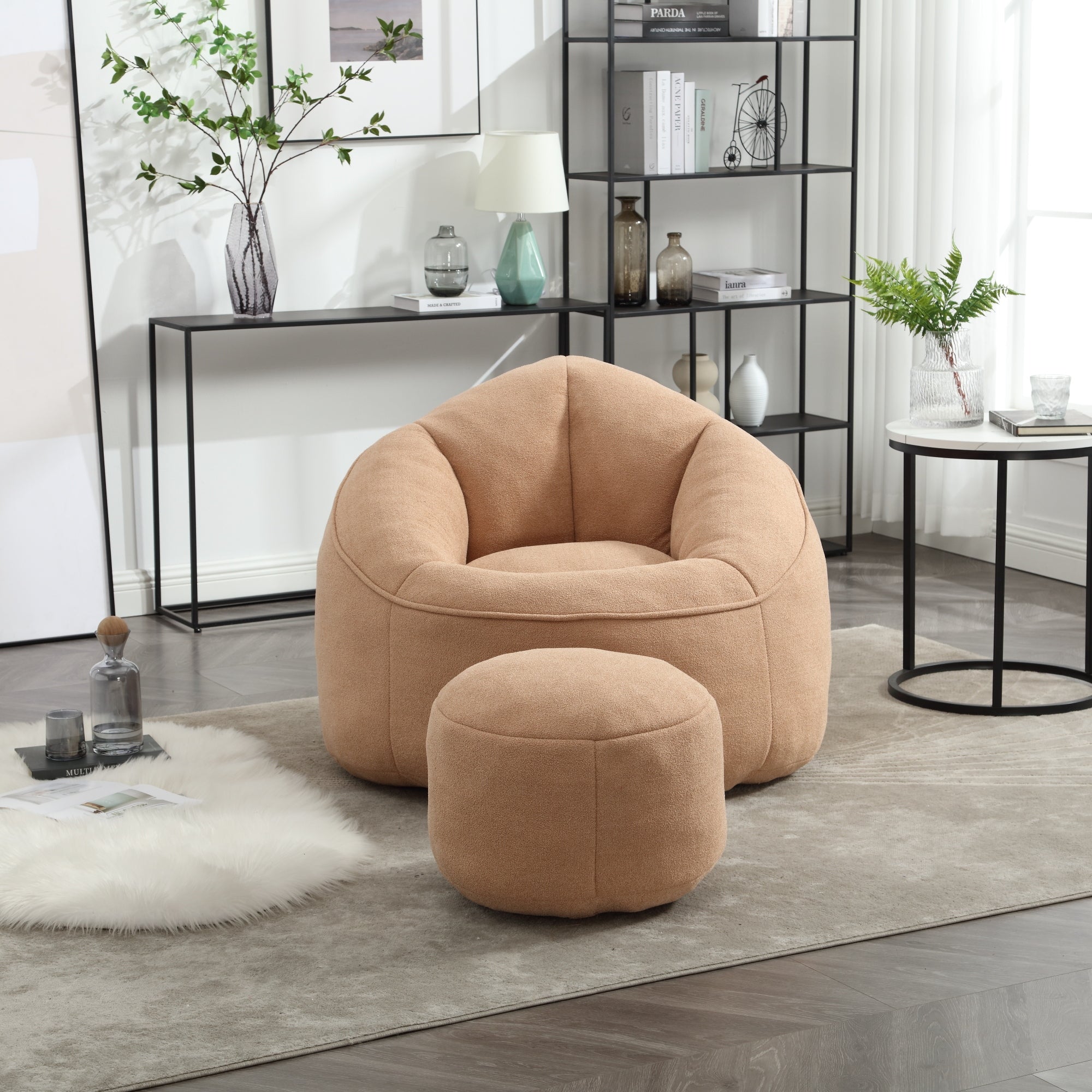 Bean Bag Sofa Chair with High-Pressure Foam and Footrest