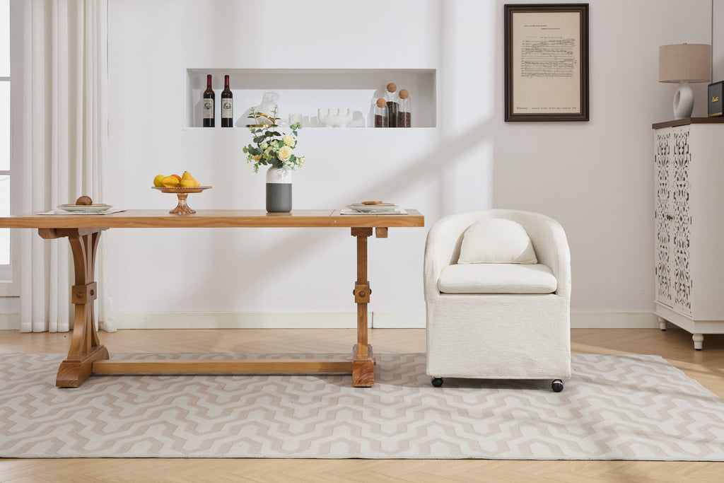 Cheswick Chenille Upholstered Dining Arm Chair With Back Cushion and Wheels