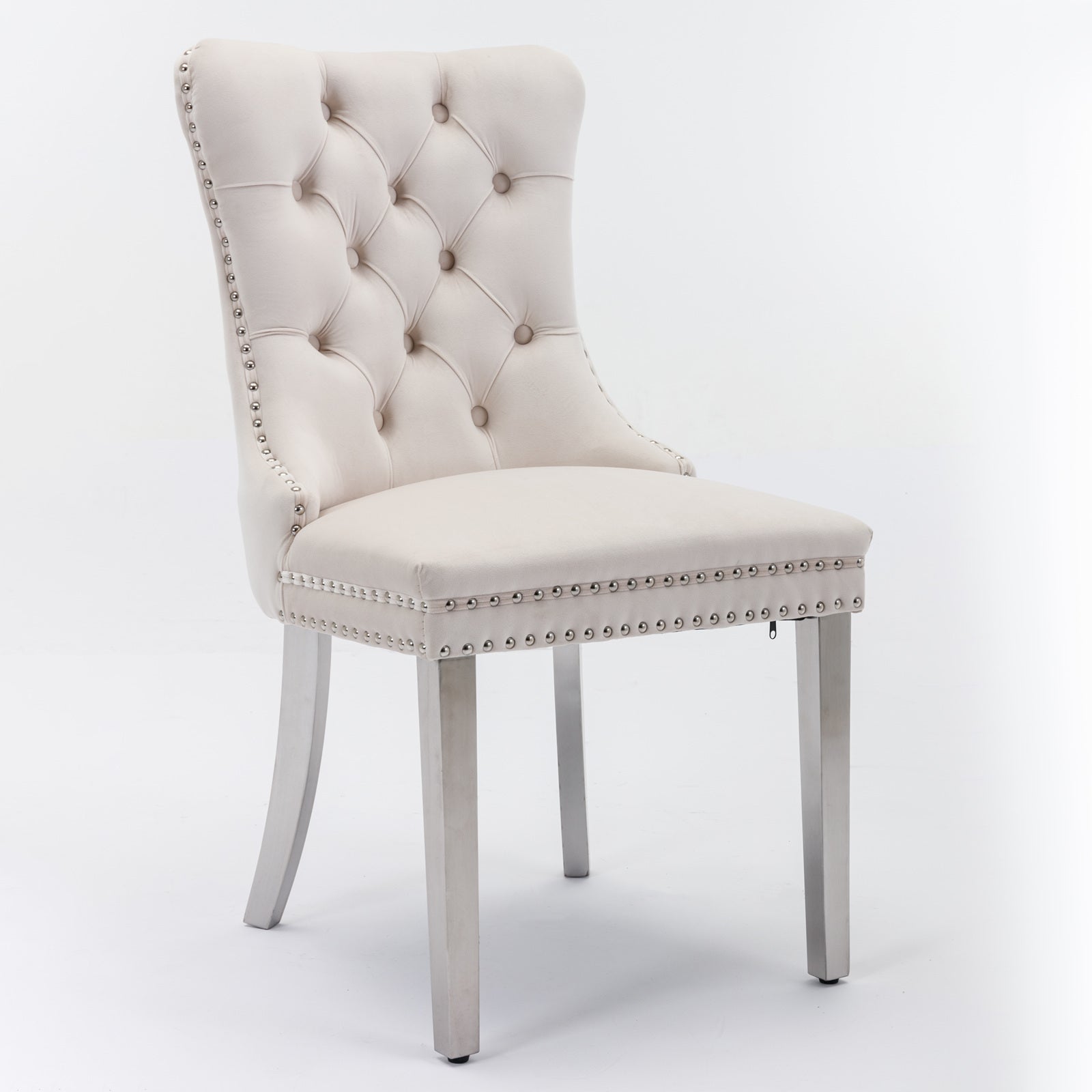 Rosewick Modern Tufted Velvet Nailhead Trim Solid Wood Upholstered Dining Chair with Chrome Stainless Steel Plating Legs, Set of 2