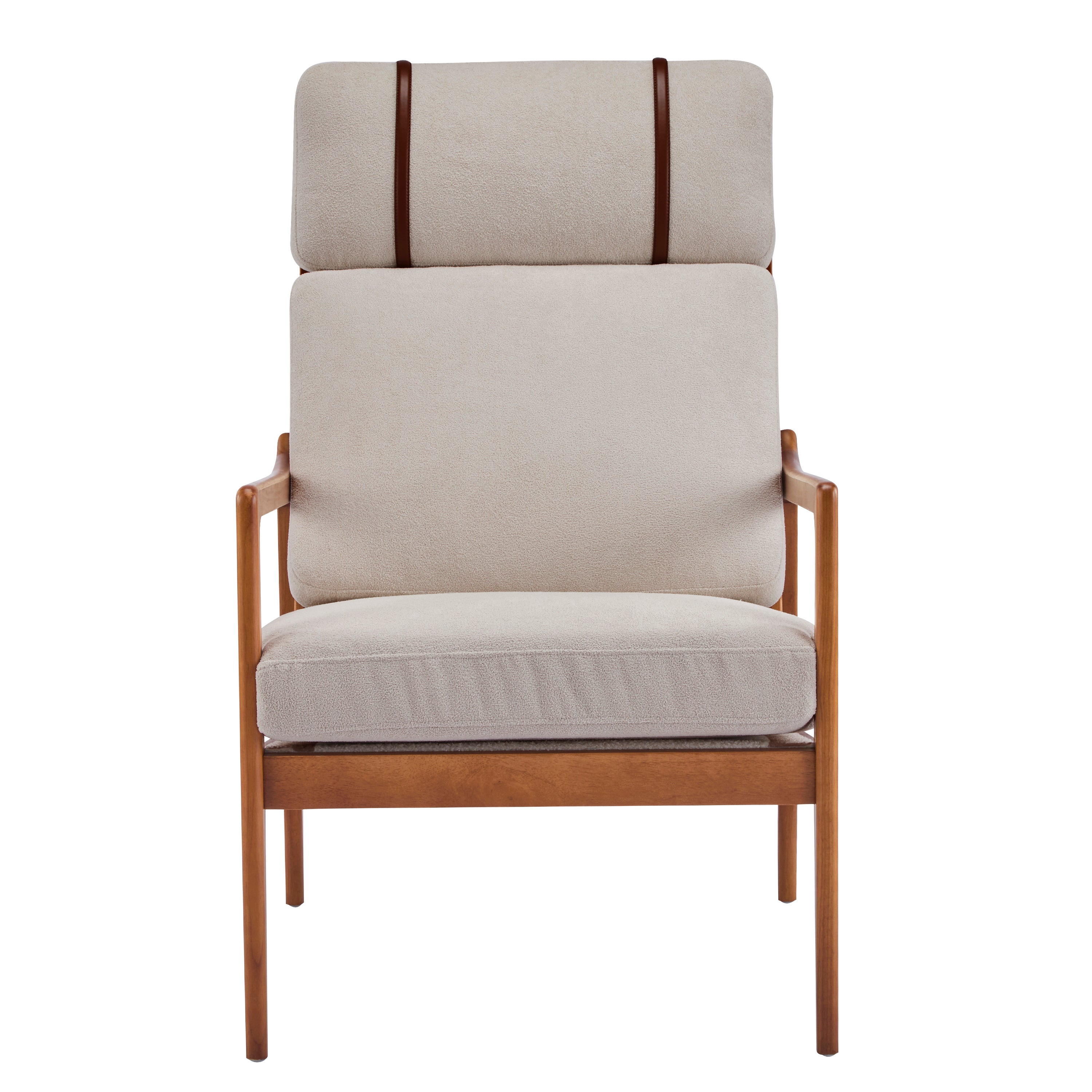 Birchmere Mid Century Modern Accent Armchair, Solid Wood Frame with High Back & Upholstered Cushions