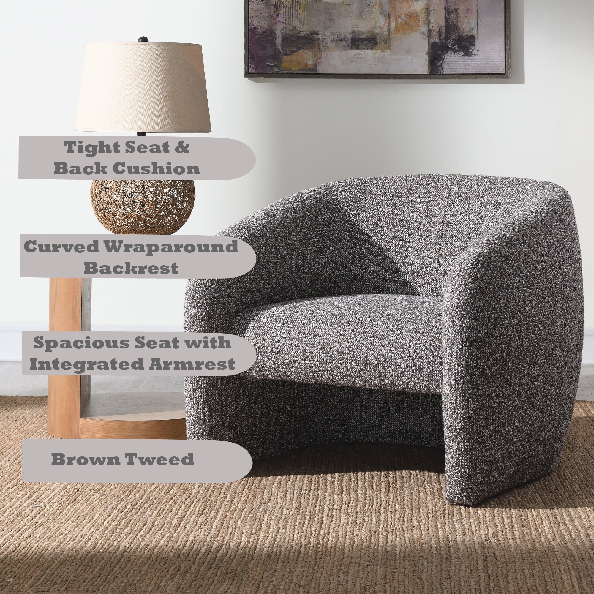 Livia Brown & Gray Tweed Accent Chair