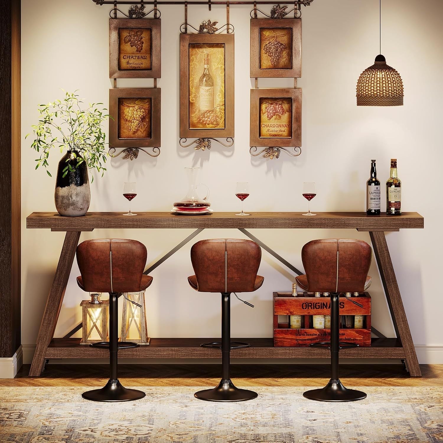 Willowford Industrial Console Table with 2-Tier Storage Shelves