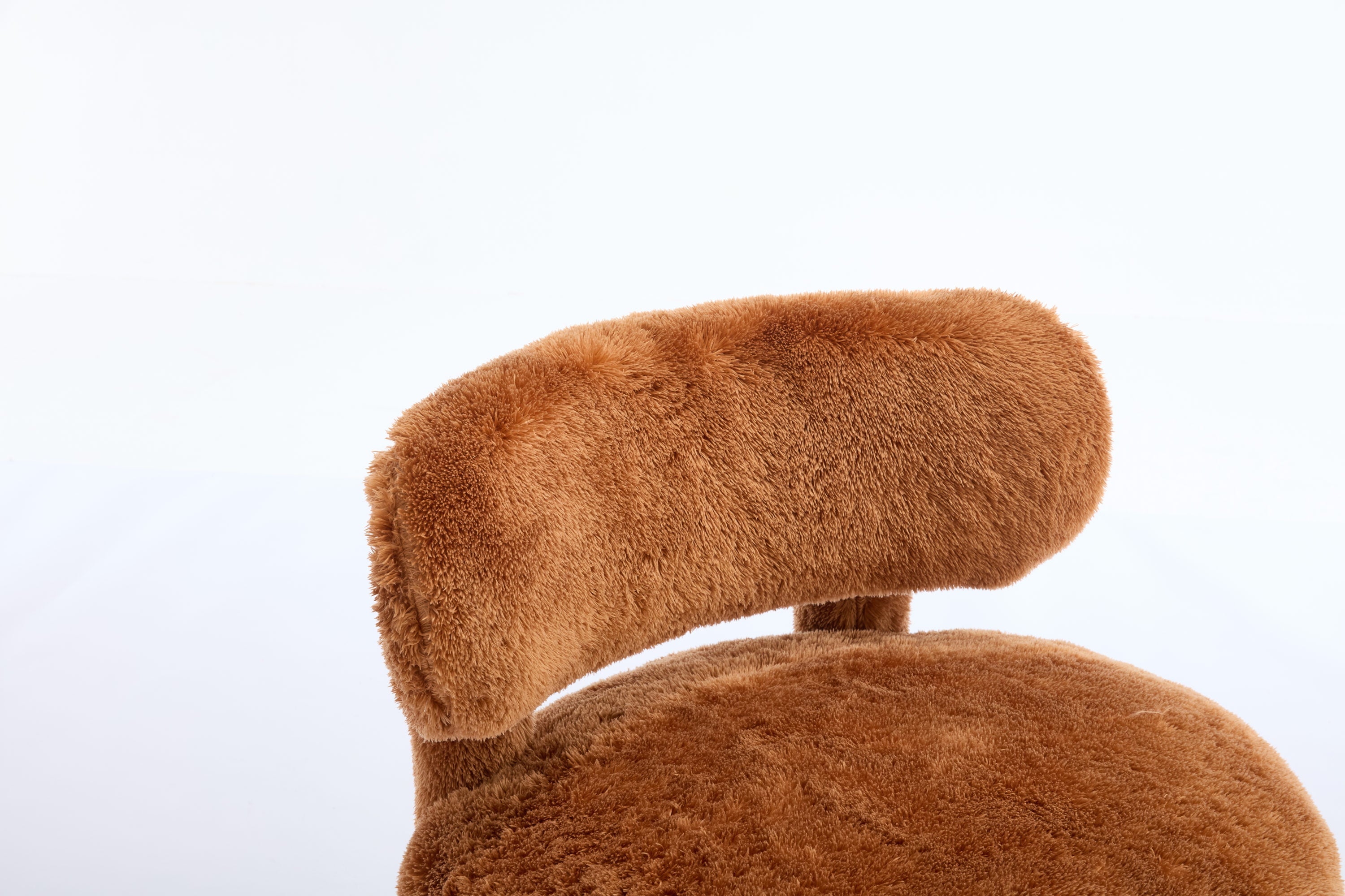 Fuzzy Armless Accent Chair with Curved Backrest and Solid Wooden Legs