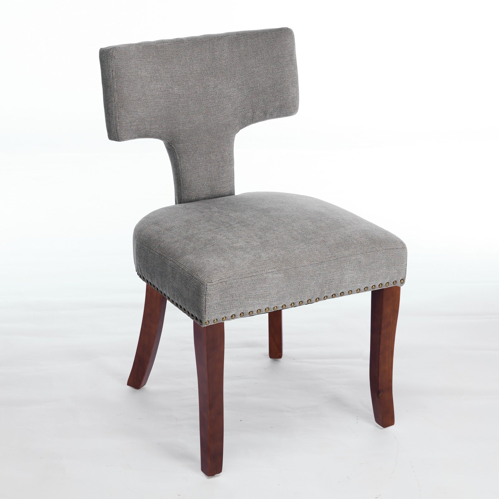 Mid Century Modern T-Back Dining Chairs with Nailhead Trim, Set of 2