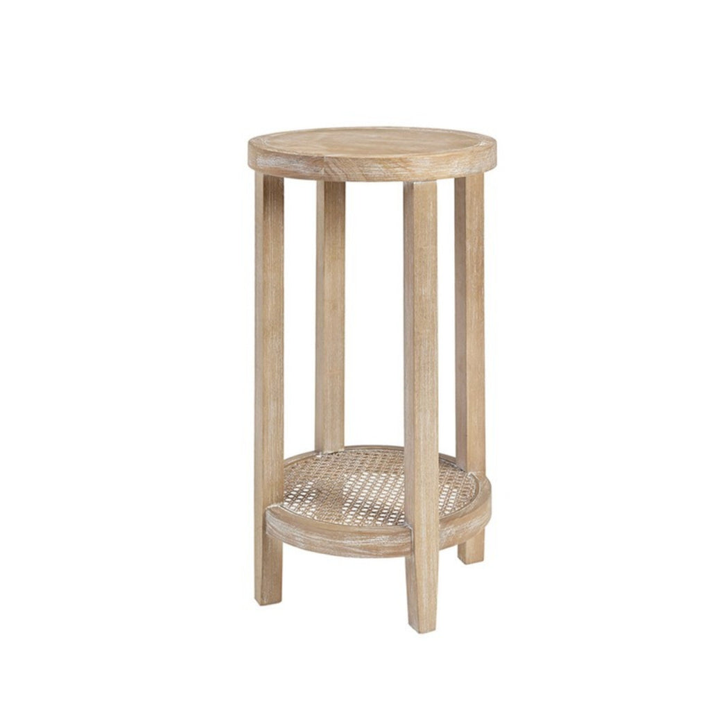 Bedford Round Accent Table with Rattan Shelf