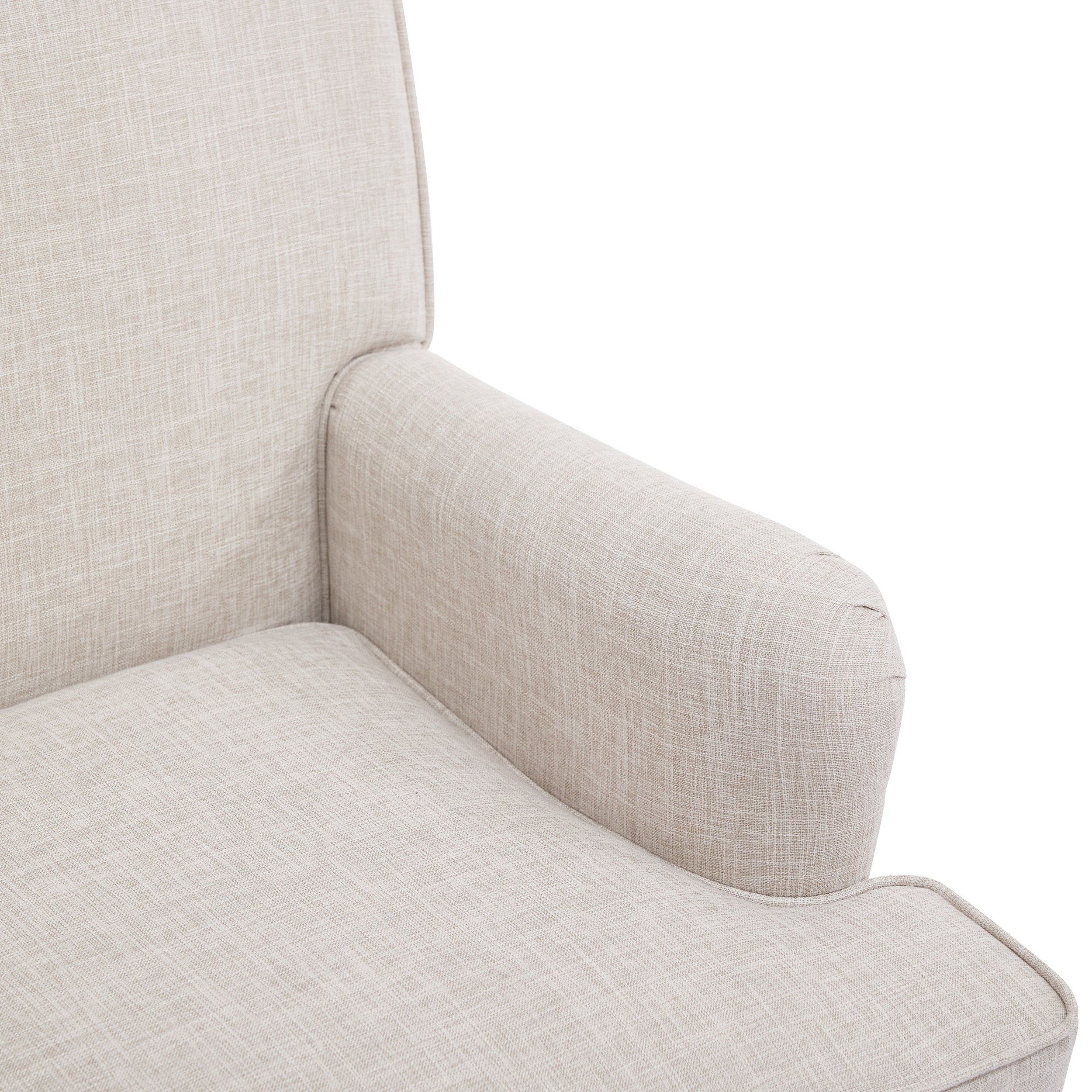 Benton Upholstered Linen Fabric Armchair with Antique Solid Wood Legs