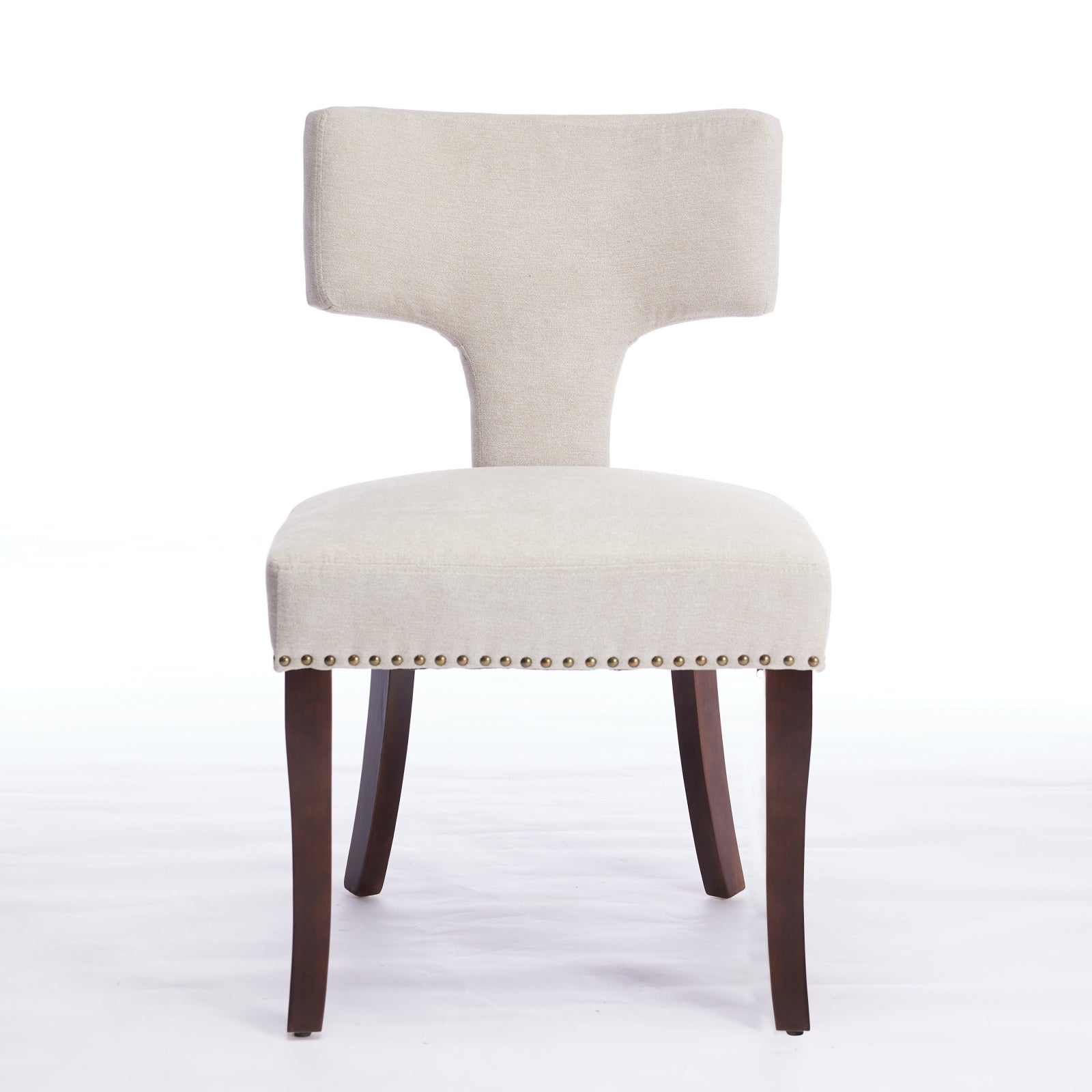 Mid Century Modern T-Back Dining Chairs with Nailhead Trim, Set of 2