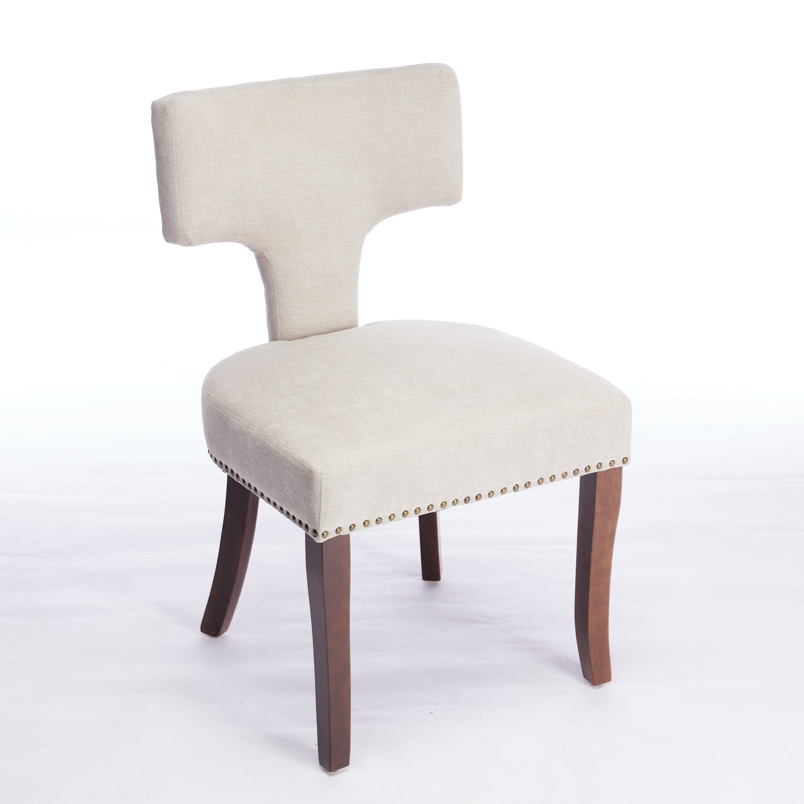 Mid Century Modern T-Back Dining Chairs with Nailhead Trim, Set of 2