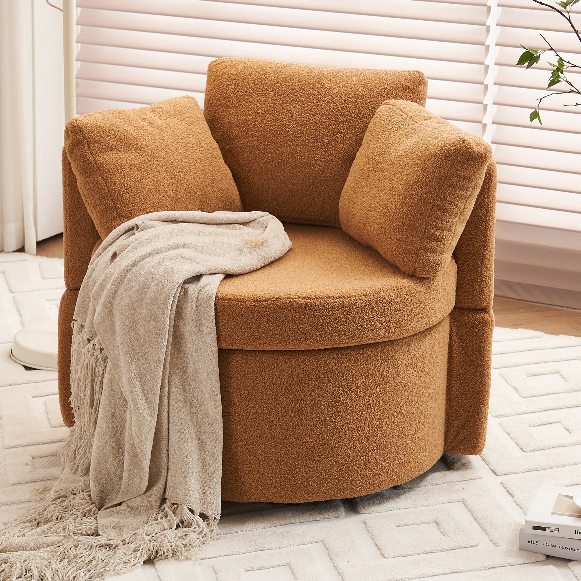 Teddy Fabric Swivel And Storage Chair With Back Cushion