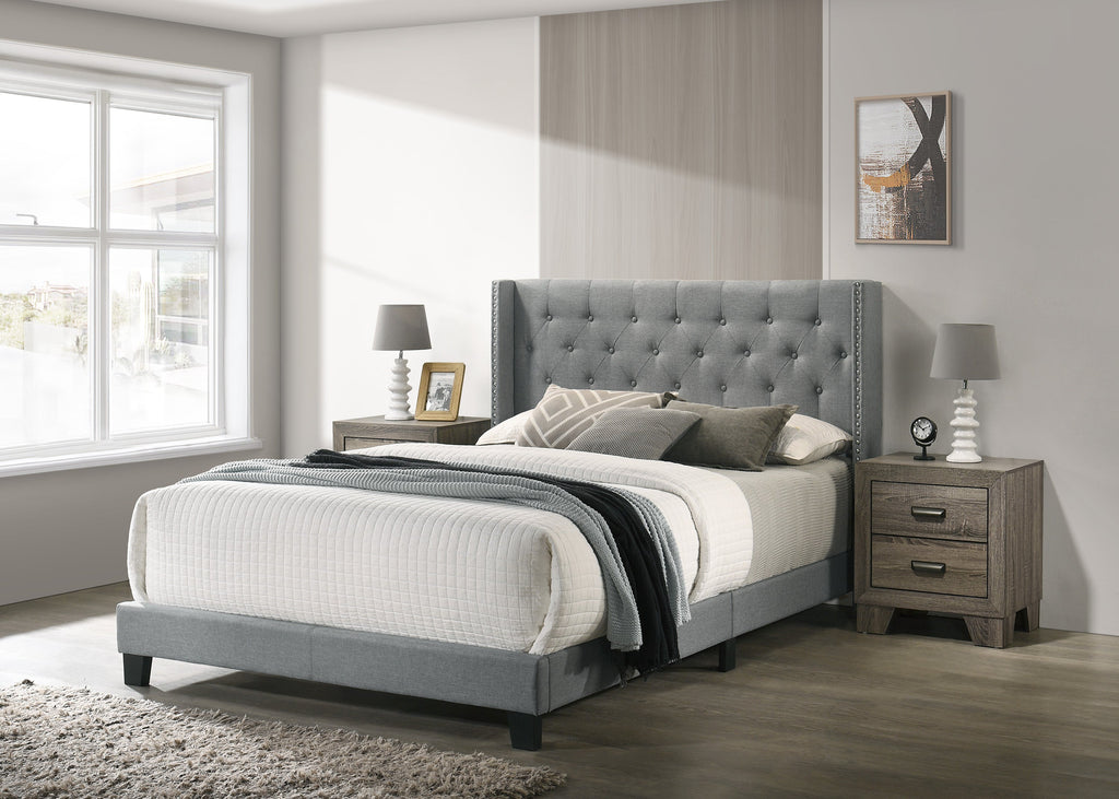 Button-Tufted Wingback Fabric Bed
