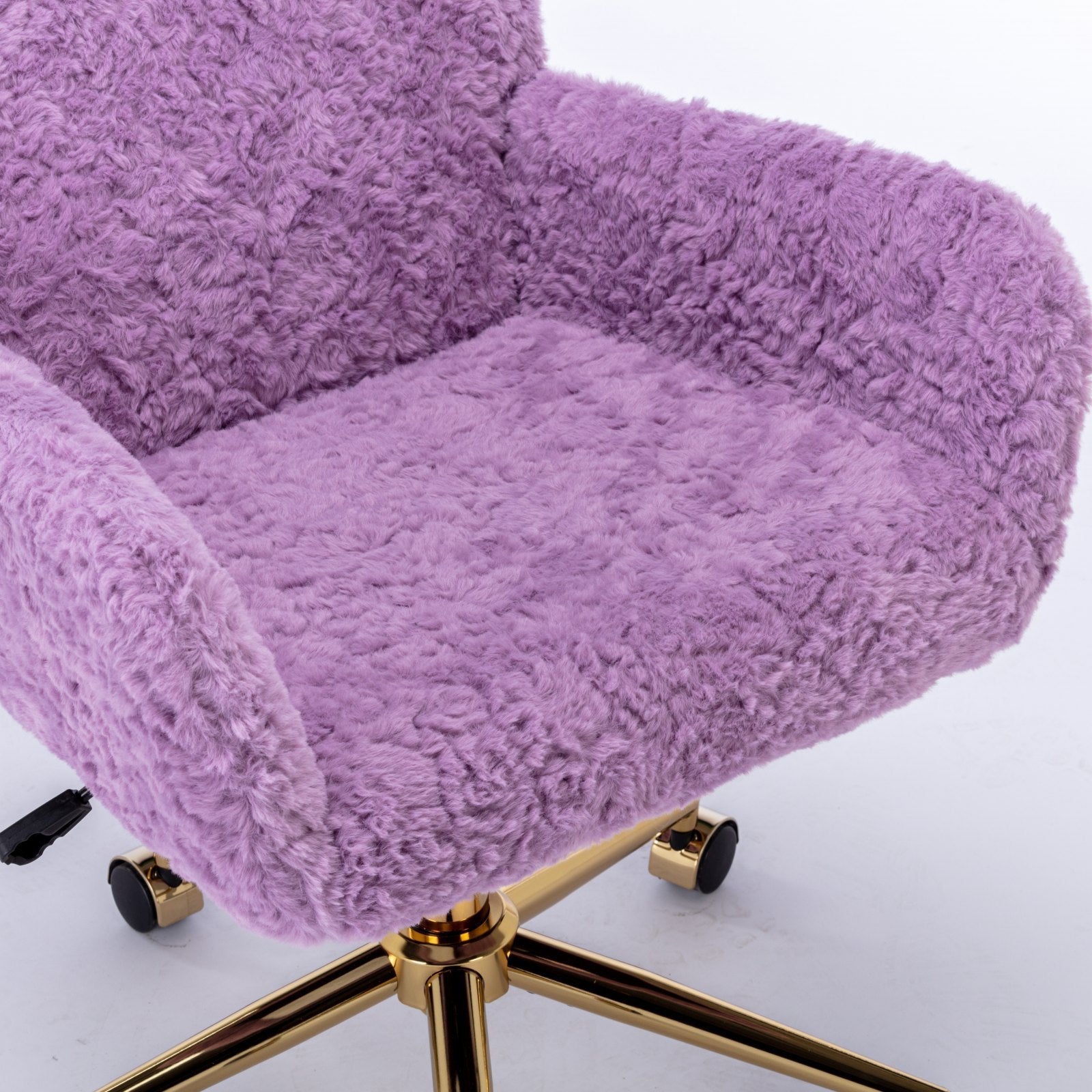 Faux Rabbit Hair Office Chair with Golden Metal Base, Adjustable Swivel