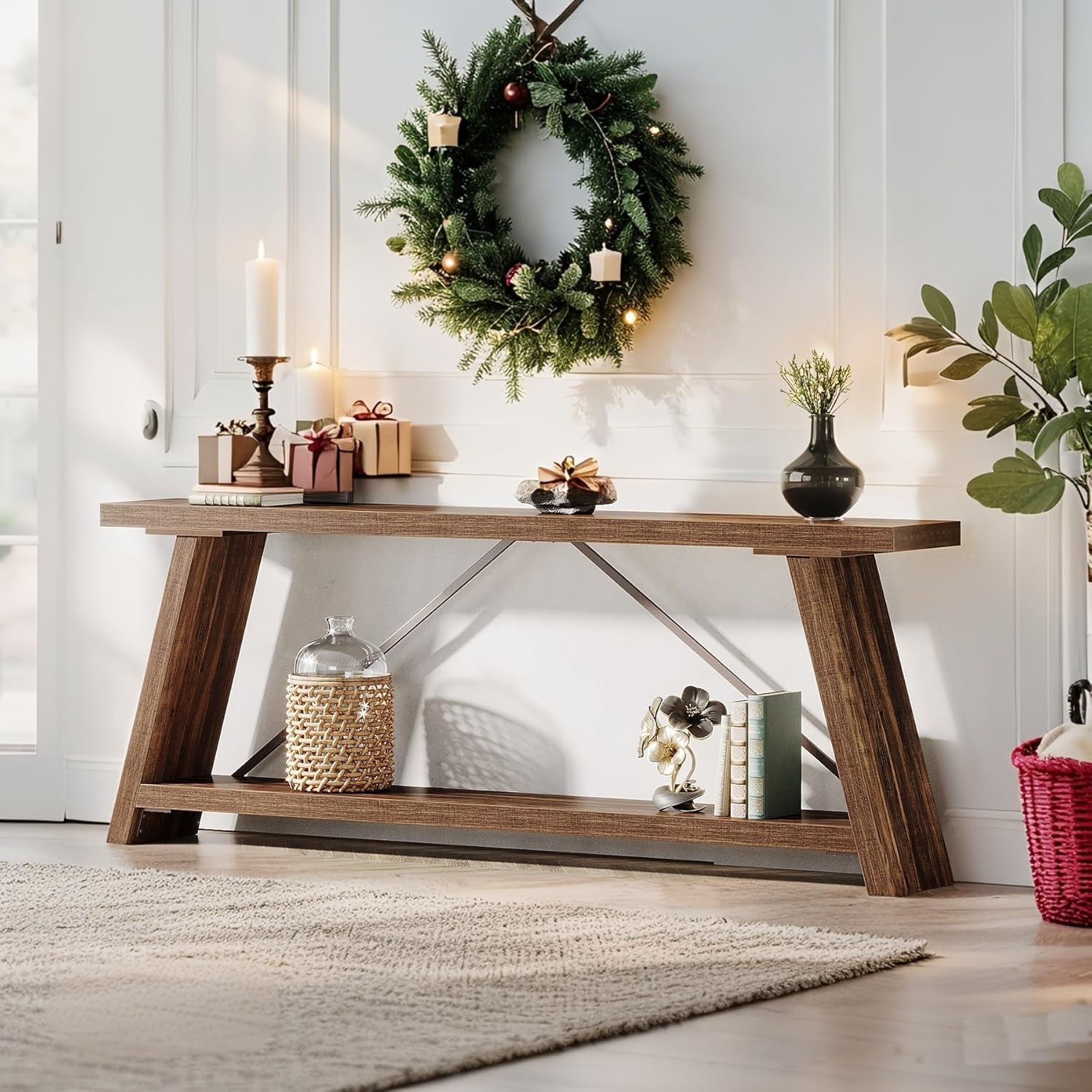 Willowford Industrial Console Table with 2-Tier Storage Shelves