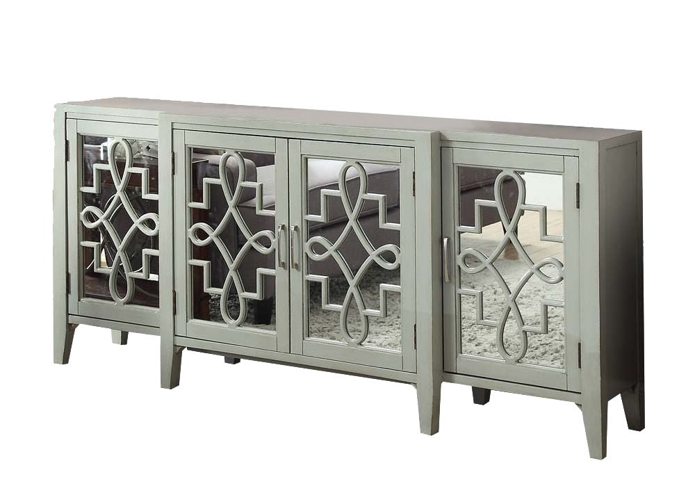 Kacia Mirrored Door Antique Finish Console Cabinet