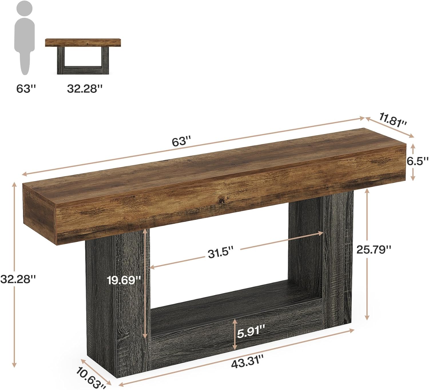 Pinehurst Farmhouse 2-Tier Entryway Table with U-Shaped Base