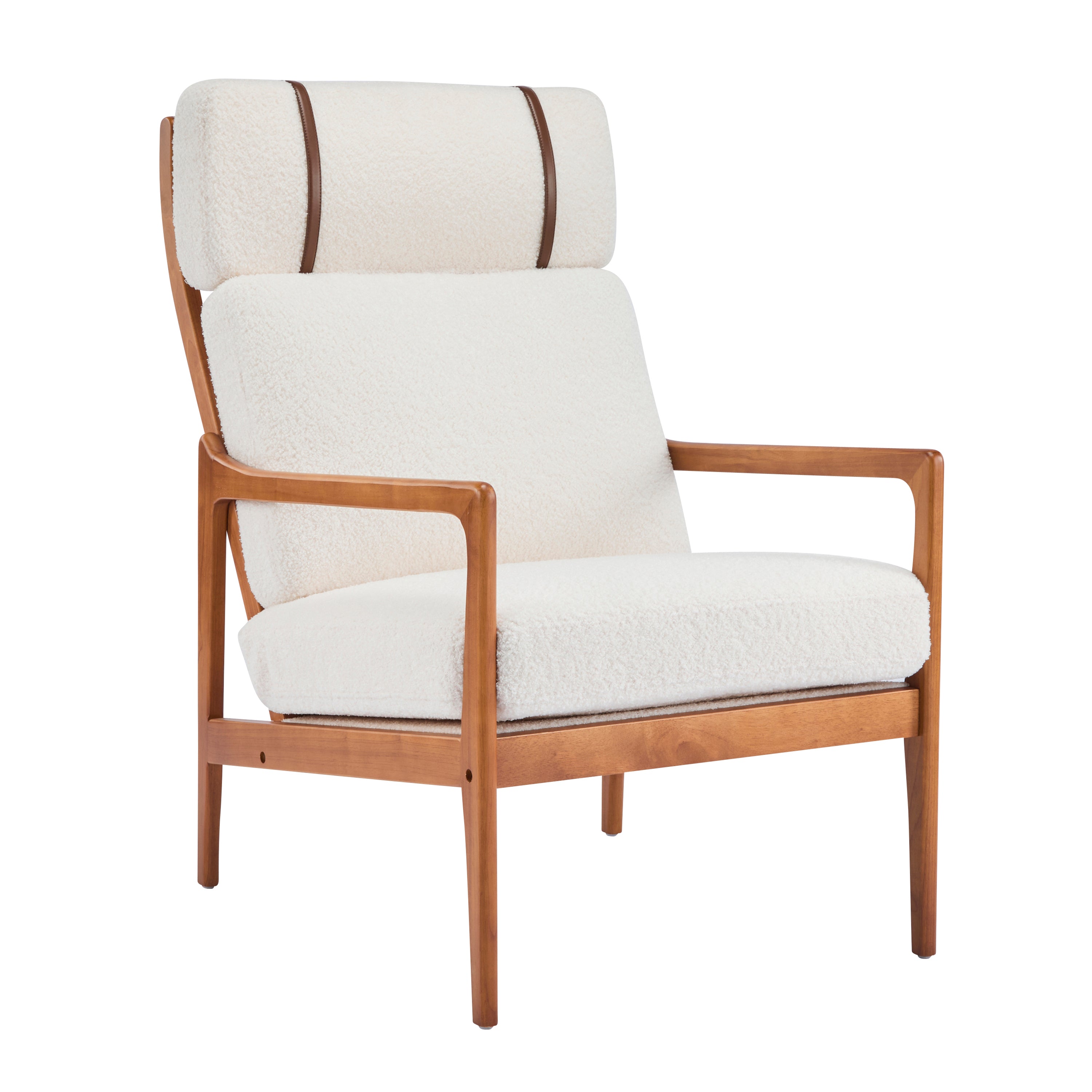 Birchmere Mid Century Modern Accent Armchair, Solid Wood Frame with High Back & Upholstered Cushions