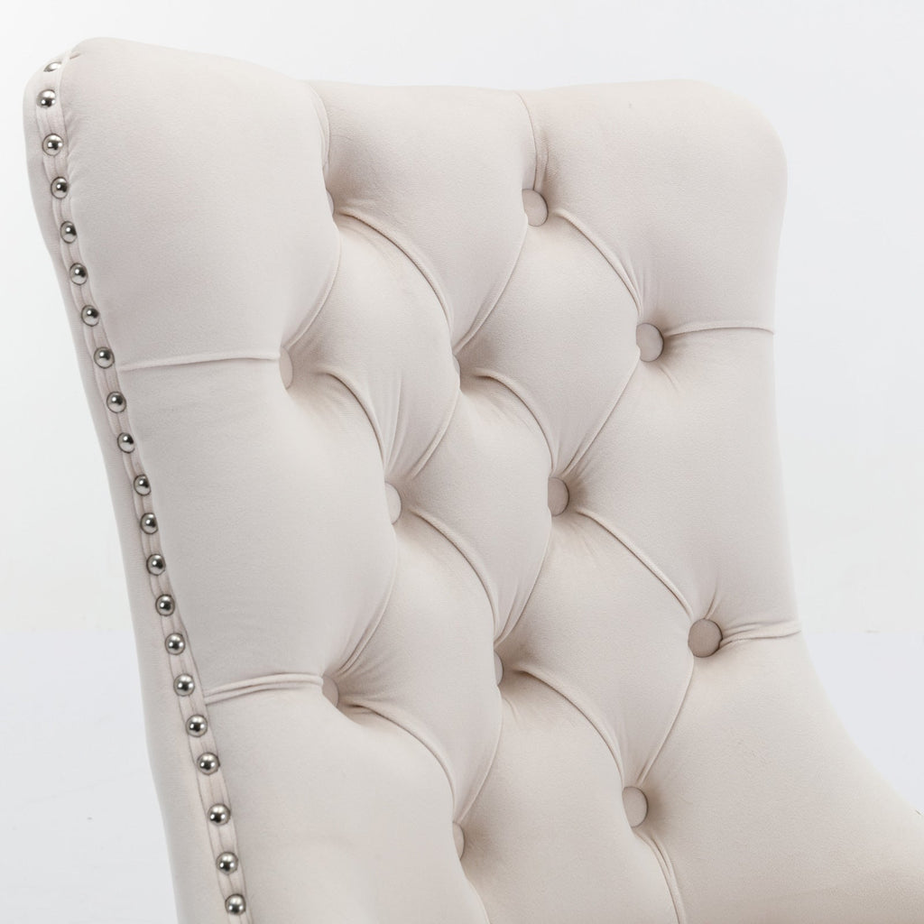 Rosewick Modern Tufted Velvet Nailhead Trim Solid Wood Upholstered Dining Chair with Chrome Stainless Steel Plating Legs, Set of 2